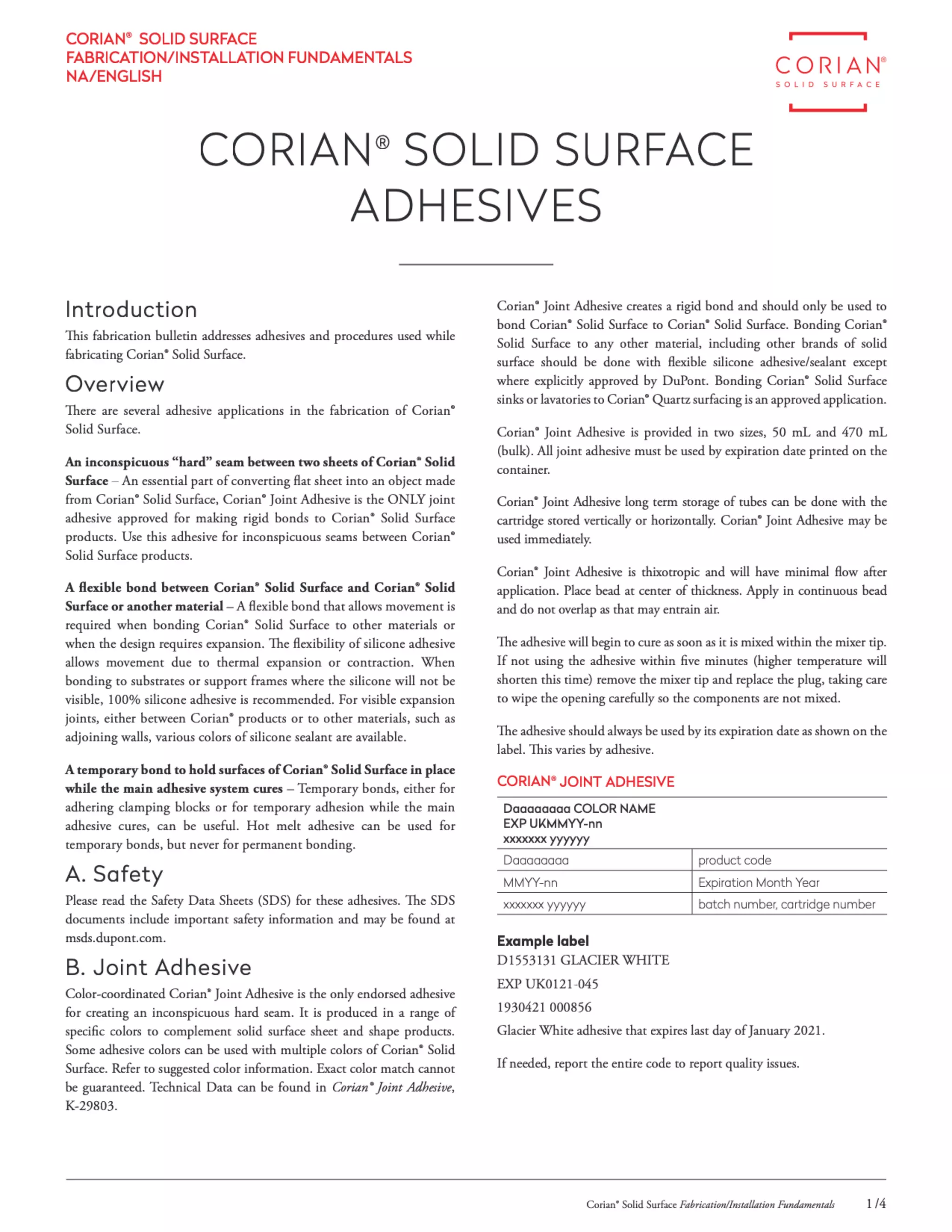 Corian Joint Adhesive Seaming Information PDF