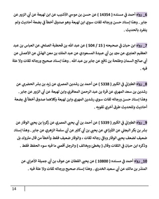 14
0
_
‫رواه‬
‫مسنده‬ ‫ي‬
‫ز‬
‫ف‬ ‫أحمد‬
(
41351
)
‫ي‬
‫أب‬ ‫عن‬ ‫لهيعة‬ ‫ابن‬ ‫عن‬ ‫األشيب‬ ‫ي‬
‫موس‬ ‫بن‬ ‫حسن‬ ‫عن‬
‫عن‬‫الزبت‬
‫جابر‬
.
‫ولم‬ ‫أحاديث‬ ‫بضعة‬ ‫ي‬
‫ز‬
‫ف‬ ‫أخطأ‬ ‫صدوق‬ ‫وهو‬ ‫لهيعة‬ ‫ابن‬ ‫سوي‬ ‫ثقات‬ ‫ورجاله‬ ‫حسن‬ ‫إسناد‬ ‫وهذا‬
‫بالحديث‬ ‫يتفرد‬
.
7
_
‫رواه‬
‫صحيحه‬ ‫ي‬
‫ز‬
‫ف‬ ‫حبان‬ ‫ابن‬
(
45
/
561
)
‫عبد‬ ‫بن‬ ‫العباس‬ ‫عن‬ ‫ي‬
‫الصلح‬ ‫قحطبة‬ ‫بن‬ ‫هللا‬ ‫عبد‬ ‫عن‬
‫عن‬ ‫األعمش‬ ‫عن‬ ‫ي‬
‫الهذل‬ ‫معن‬ ‫بن‬ ‫الملك‬ ‫عبد‬ ‫عن‬ ‫المسعودي‬ ‫عبيدة‬ ‫ي‬
‫أب‬ ‫بن‬ ‫دمحم‬ ‫عن‬ ‫ي‬‫العنت‬ ‫العظيم‬
‫هللا‬ ‫عبد‬ ‫بن‬ ‫جابر‬ ‫عن‬ ‫نافع‬ ‫بن‬ ‫وطلحة‬ ‫السمان‬ ‫صالح‬ ‫ي‬
‫أب‬
.
‫علة‬ ‫وال‬ ‫ثقات‬ ‫ورجاله‬ ‫صحيح‬ ‫إسناد‬ ‫وهذا‬
‫فيه‬
.
0
_
‫رواه‬
‫الكبت‬ ‫ي‬
‫ز‬
‫ف‬ ‫ي‬
‫ز‬
‫اب‬‫الطت‬
(
5330
)
‫عن‬ ‫ي‬
‫م‬ ‫ز‬
‫الحرص‬ ‫ر‬
‫بش‬ ‫بن‬ ‫زيد‬ ‫عن‬ ‫المرصي‬ ‫رشدين‬ ‫بن‬ ‫أحمد‬ ‫عن‬
‫جابر‬ ‫عن‬‫الزبت‬ ‫ي‬
‫أب‬ ‫عن‬ ‫لهيعة‬ ‫وابن‬ ‫المعافري‬ ‫الرحمن‬ ‫عبد‬ ‫بن‬ ‫قرة‬ ‫عن‬ ‫المهري‬ ‫سعد‬ ‫بن‬ ‫رشدين‬
.
‫بضعة‬ ‫ي‬
‫ز‬
‫ف‬ ‫أخطأ‬ ‫صدوق‬ ‫وكالهما‬ ‫لهيعة‬ ‫وابن‬ ‫المهري‬ ‫رشدين‬ ‫سوي‬ ‫ثقات‬ ‫ورجاله‬ ‫حسن‬ ‫إسناد‬ ‫وهذا‬
‫أحا‬
‫تقويه‬ ‫أخري‬ ‫طرق‬ ‫وللحديث‬ ‫ديث‬
.
7
_
‫رواه‬
‫الكبت‬ ‫ي‬
‫ز‬
‫ف‬ ‫ي‬
‫ز‬
‫اب‬‫الطت‬
(
5337
)
‫عن‬‫الوقار‬ ‫ي‬
‫يحب‬ ‫بن‬ ‫كريا‬
‫ز‬ ‫عن‬ ‫المرصي‬ ‫ي‬
‫يحب‬ ‫ي‬
‫أب‬ ‫بن‬ ‫أحمد‬ ‫عن‬
‫جابر‬ ‫عن‬ ‫الزهري‬ ‫سلمة‬ ‫ي‬
‫أب‬ ‫عن‬‫كثت‬ ‫ي‬
‫أب‬ ‫بن‬ ‫ي‬
‫يحب‬ ‫عن‬ ‫ي‬
‫اع‬‫ز‬‫األو‬ ‫عن‬ ‫ي‬
‫البجل‬‫بكر‬ ‫بن‬ ‫ر‬
‫بش‬
.
‫إسناد‬ ‫وهذا‬
‫والو‬ ، ‫ثقات‬ ‫رجاله‬ ‫ي‬
‫وباف‬‫الوقار‬ ‫ي‬
‫يحب‬ ‫لضعف‬ ‫ضعيف‬
‫بل‬ ‫وك‬‫مت‬ ‫قال‬ ‫من‬ ‫وأخطأ‬ ‫فقط‬ ‫ضعيف‬ ‫قار‬
‫وقال‬ ‫الثقات‬ ‫ي‬
‫ز‬
‫ف‬ ‫حبان‬ ‫ابن‬ ‫وذكره‬
(
‫ويخالف‬ ‫يخط‬
)
‫فقط‬ ‫الحفظ‬ ‫سوء‬ ‫فيه‬ ‫ما‬ ‫ي‬
‫أقض‬ ‫والرجل‬
.
46
_
‫رواه‬
‫مسنده‬ ‫ي‬
‫ز‬
‫ف‬ ‫أحمد‬
(
46066
)
‫عن‬ ‫ي‬
‫اب‬‫ر‬‫األع‬ ‫جميلة‬ ‫ي‬
‫أب‬ ‫بن‬ ‫عوف‬ ‫عن‬ ‫القطان‬ ‫ي‬
‫يحب‬ ‫عن‬
‫الخدري‬ ‫سعيد‬ ‫ي‬
‫أب‬ ‫عن‬ ‫مالك‬ ‫بن‬ ‫المنذر‬
.
‫فيه‬ ‫علة‬ ‫وال‬ ‫ثقات‬ ‫ورجاله‬ ‫صحيح‬ ‫إسناد‬ ‫وهذا‬
.
 