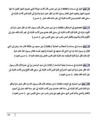 14
0
_
‫روي‬
‫مسنده‬ ‫ي‬
‫ف‬ ‫ار‬‫الي‬
(
0304
)
‫إنها‬ ‫له‬ ‫فقيل‬ ‫النهار‬ ‫تصوم‬ ‫ي‬
‫للنب‬ ‫موالة‬ ‫كانت‬‫قال‬ ‫عباس‬ ‫ابن‬ ‫عن‬
‫إل‬ ‫ته‬‫في‬ ‫كانت‬‫فمن‬ ‫ة‬‫في‬ ‫إل‬ ‫ة‬ ‫ر‬
‫والش‬ ‫ة‬ ‫ر‬
‫ش‬ ‫عمل‬ ‫لكل‬ ‫إن‬ ‫هللا‬ ‫رسول‬ ‫فقال‬ ‫الليل‬ ‫وتقوم‬‫النهار‬ ‫تصوم‬
‫ضل‬ ‫فقد‬ ‫ذلك‬ ‫ر‬
‫غي‬ ‫إل‬ ‫ته‬‫في‬ ‫كانت‬‫ومن‬ ‫اهتدى‬ ‫فقد‬ ‫ي‬
‫سنب‬
( .
‫حسن‬
)
0
_
‫روي‬
‫المشكل‬ ‫ي‬
‫ف‬ ‫الطحاوي‬
(
2804
)
‫قا‬ ‫عباس‬ ‫ابن‬ ‫عن‬
‫ثم‬ ‫ة‬ ‫ر‬
‫ش‬ ‫عمل‬ ‫لكل‬ ‫إن‬ ‫هللا‬ ‫رسول‬ ‫قال‬ ‫ل‬
‫ي‬
‫إب‬ ‫ضل‬ ‫فقد‬ ‫ذلك‬ ‫ر‬
‫غي‬ ‫إل‬ ‫ته‬‫في‬ ‫كانت‬‫ومن‬ ‫هدي‬ ‫فقد‬ ‫ي‬
‫سنب‬ ‫إل‬ ‫ته‬‫في‬ ‫كانت‬‫فإن‬ ‫ة‬‫في‬ ‫إل‬ ‫ته‬ ‫ر‬
‫ش‬ ‫تكون‬
‫ي‬
‫مب‬ ‫فليس‬ ‫ي‬
‫سنب‬ ‫عن‬ ‫رغب‬ ‫فمن‬ ‫وأفطر‬ ‫وأصوم‬ ‫وأنام‬ ‫ألقوم‬
( .
‫حسن‬
)
8
_
‫روي‬
‫مسنده‬ ‫ي‬
‫ف‬ ‫مسدد‬
(
‫العالية‬ ‫المطالب‬
/
9230
)
‫عالقة‬ ‫بن‬ ‫سعيد‬ ‫عن‬
‫جاء‬ ‫قال‬
‫ي‬
‫النب‬ ‫إل‬ ‫رجل‬
‫ة‬ ‫ر‬
‫ش‬ ‫تلك‬ ‫هللا‬ ‫رسول‬ ‫فقال‬ ‫نفسه‬ ‫وأجهد‬ ‫العبادة‬ ‫ي‬
‫ف‬ ‫اجتهد‬ ‫قد‬ ‫ي‬
‫أخب‬ ‫ابن‬ ‫إن‬ ‫هللا‬ ‫رسول‬ ‫يا‬ ‫فقال‬
‫له‬ ‫فتبا‬ ‫هلك‬ ‫ونن‬ ‫فلعل‬ ‫قارب‬ ‫فإن‬ ‫ته‬‫في‬ ‫عند‬ ‫فارتقبه‬ ‫ة‬‫في‬ ‫ة‬ ‫ر‬
‫ش‬ ‫لكل‬ ‫اإلسالم‬
( .
‫ه‬ ‫ر‬
‫لغي‬ ‫حسن‬
)
3
_
‫روي‬
‫مسنده‬ ‫ي‬
‫ف‬ ‫الحارث‬
(
‫الباحث‬ ‫بغية‬
/
892
)
‫رسول‬ ‫قال‬ ‫قال‬ ‫عمرة‬ ‫ي‬
‫أب‬ ‫بن‬ ‫الرحمن‬ ‫عبد‬ ‫عن‬
‫إل‬ ‫ته‬‫في‬ ‫كانت‬‫ومن‬ ‫أفلح‬ ‫فقد‬ ‫ي‬
‫سنب‬ ‫إل‬ ‫ته‬‫في‬ ‫كانت‬‫فمن‬ ‫ة‬‫في‬ ‫إل‬ ‫ة‬ ‫ر‬
‫الش‬ ‫تعود‬ ‫ثم‬ ‫ة‬ ‫ر‬
‫ش‬ ‫عمل‬ ‫لكل‬ ‫هللا‬
‫هلك‬ ‫فقد‬ ‫ذلك‬ ‫ر‬
‫غي‬
( .
‫ه‬ ‫ر‬
‫لغي‬ ‫حسن‬
)
24
_
‫روي‬
‫الزهد‬ ‫ي‬
‫ف‬ ‫المبارك‬ ‫ابن‬
(
2248
)
‫ولكل‬ ‫ة‬ ‫ر‬
‫ش‬ ‫عمل‬ ‫لكل‬ ‫إن‬ ‫هللا‬ ‫رسول‬ ‫قال‬ ‫قال‬ ‫مجاهد‬ ‫عن‬
‫أصوم‬ ‫ي‬
‫إب‬ ‫ضل‬ ‫فقد‬ ‫سنة‬ ‫ر‬
‫غي‬ ‫إل‬ ‫ته‬‫في‬ ‫كانت‬‫ومن‬ ‫اهتدى‬ ‫فقد‬ ‫سنة‬ ‫إل‬ ‫ته‬‫في‬ ‫كان‬‫فمن‬ ‫ة‬‫في‬ ‫ة‬ ‫ر‬
‫ش‬
‫ي‬
‫مب‬ ‫فليس‬ ‫ي‬
‫سنب‬ ‫عن‬ ‫رغب‬ ‫ومن‬ ‫ي‬
‫مب‬ ‫فهو‬ ‫ي‬
‫سنب‬ ‫اتبع‬ ‫فمن‬ ‫وأنام‬ ‫ي‬
‫وأصل‬‫وأفطر‬
( .
‫ه‬ ‫ر‬
‫لغي‬ ‫حسن‬
)
 