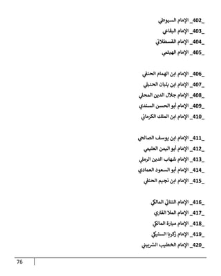 76
_
042
_
‫ي‬
‫السيوط‬ ‫اإلمام‬
_
043
_
‫ي‬
‫البقاىع‬ ‫اإلمام‬
_
040
_
‫ي‬
‫القسطالب‬ ‫اإلمام‬
_
044
_
‫ي‬
‫الهيتىم‬ ‫اإلمام‬
_
040
_
‫ي‬
‫الحنف‬ ‫الهمام‬ ‫ابن‬ ‫اإلمام‬
_
048
_
‫ي‬
‫الحنبل‬ ‫بلبان‬ ‫ابن‬ ‫اإلمام‬
_
041
_
‫ي‬
‫المحل‬ ‫الدين‬ ‫جالل‬ ‫اإلمام‬
_
040
_
‫السندي‬ ‫الحسن‬ ‫أبو‬ ‫اإلمام‬
_
004
_
‫ي‬
‫الكرماب‬ ‫الملك‬ ‫ابن‬ ‫اإلمام‬
_
000
_
‫ي‬
‫الصالج‬ ‫يوسف‬ ‫ابن‬ ‫اإلمام‬
_
002
_
‫ي‬
‫العليىم‬ ‫اليمن‬ ‫أبو‬ ‫اإلمام‬
_
003
_
‫ي‬
‫الرمل‬ ‫الدين‬ ‫شهاب‬ ‫اإلمام‬
_
000
_
‫العمادي‬ ‫السعود‬ ‫أبو‬ ‫اإلمام‬
_
004
_
‫ي‬
‫الحنف‬ ‫نجيم‬ ‫ابن‬ ‫اإلمام‬
_
000
_
‫ي‬
‫المالك‬ ‫ي‬
‫التتاب‬ ‫اإلمام‬
_
008
_
‫القاري‬ ‫المال‬ ‫اإلمام‬
_
001
_
‫ي‬
‫المالك‬ ‫ميارة‬ ‫اإلمام‬
_
000
_
‫ي‬
‫السنيىك‬ ‫كريا‬
‫ز‬ ‫اإلمام‬
_
024
_
‫ي‬
‫بيب‬ ‫ر‬
‫الش‬ ‫الخطيب‬ ‫اإلمام‬
 