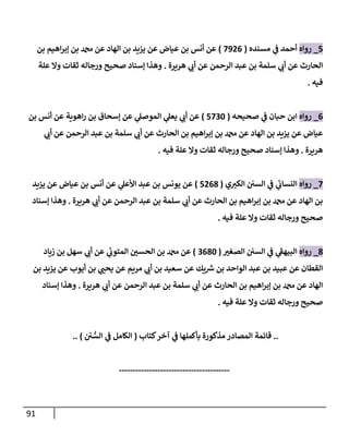 91
5
_
‫روإه‬
‫مسنده‬ ‫ي‬
‫ف‬ ‫أحمد‬
(
7926
)
‫بن‬ ‫إهيم‬‫ر‬‫ؤب‬ ‫بن‬ ‫دمحم‬ ‫عن‬ ‫إلهإد‬ ‫بن‬ ‫يزيد‬ ‫عن‬ ‫عيإض‬ ‫بن‬ ‫أنس‬ ‫عن‬
‫هريرة‬ ‫ي‬
‫أب‬ ‫عن‬ ‫إلرحمن‬ ‫عبد‬ ‫بن‬ ‫سلمة‬ ‫ي‬
‫أب‬ ‫عن‬ ‫إلحإرث‬
.
‫علة‬ ‫وإل‬ ‫ثقإت‬ ‫ورجإله‬ ‫صحيح‬ ‫ؤسنإد‬ ‫وهذإ‬
‫فيه‬
.
6
_
‫روإه‬
‫صحيحه‬ ‫ي‬
‫ف‬ ‫حبإن‬ ‫إبن‬
(
5730
)
‫بن‬ ‫أنس‬ ‫عن‬ ‫إهوية‬‫ر‬ ‫بن‬ ‫ؤسحإق‬ ‫عن‬ ‫ي‬
‫إلموصل‬ ‫ي‬
‫يعل‬ ‫ي‬
‫أب‬ ‫عن‬
‫ي‬
‫أب‬ ‫عن‬ ‫إلرحمن‬ ‫عبد‬ ‫بن‬ ‫سلمة‬ ‫ي‬
‫أب‬ ‫عن‬ ‫إلحإرث‬ ‫بن‬ ‫إهيم‬‫ر‬‫ؤب‬ ‫بن‬ ‫دمحم‬ ‫عن‬ ‫إلهإد‬ ‫بن‬ ‫يزيد‬ ‫عن‬ ‫عيإض‬
‫هريرة‬
.
‫فيه‬ ‫علة‬ ‫وإل‬ ‫ثقإت‬ ‫ورجإله‬ ‫صحيح‬ ‫ؤسنإد‬ ‫وهذإ‬
.
7
_
‫روإه‬
‫ي‬‫إلكي‬ ‫إلسي‬ ‫ي‬
‫ف‬ ‫ي‬
‫إلنسإب‬
(
5268
)
‫يزيد‬ ‫عن‬ ‫عيإض‬ ‫بن‬ ‫أنس‬ ‫عن‬ ‫ي‬
‫إألعل‬ ‫عبد‬ ‫بن‬ ‫يونس‬ ‫عن‬
‫هريرة‬ ‫ي‬
‫أب‬ ‫عن‬ ‫إلرحمن‬ ‫عبد‬ ‫بن‬ ‫سلمة‬ ‫ي‬
‫أب‬ ‫عن‬ ‫إلحإرث‬ ‫بن‬ ‫إهيم‬‫ر‬‫ؤب‬ ‫بن‬ ‫دمحم‬ ‫عن‬ ‫إلهإد‬ ‫بن‬
.
‫ؤسنإد‬ ‫وهذإ‬
‫فيه‬ ‫علة‬ ‫وإل‬ ‫ثقإت‬ ‫ورجإله‬ ‫صحيح‬
.
8
_
‫روإه‬
‫ر‬
‫إلصغي‬ ‫إلسي‬ ‫ي‬
‫ف‬ ‫ي‬
‫ر‬
‫إلبيهف‬
(
3680
)
‫زيإد‬ ‫بن‬ ‫سهل‬ ‫ي‬
‫أب‬ ‫عن‬ ‫ي‬
‫ر‬
‫إلمتوب‬ ‫ر‬
‫إلحسي‬ ‫بن‬ ‫دمحم‬ ‫عن‬
‫بن‬ ‫يزيد‬ ‫عن‬ ‫أيوب‬ ‫بن‬ ‫ي‬ ‫ر‬
‫يحب‬ ‫عن‬ ‫مريم‬ ‫ي‬
‫أب‬ ‫بن‬ ‫سعيد‬ ‫عن‬ ‫يك‬ ‫ر‬
‫ش‬ ‫بن‬ ‫إلوإحد‬ ‫عبد‬ ‫بن‬ ‫عبيد‬ ‫عن‬ ‫إلقطإن‬
‫هريرة‬ ‫ي‬
‫أب‬ ‫عن‬ ‫إلرحمن‬ ‫عبد‬ ‫بن‬ ‫سلمة‬ ‫ي‬
‫أب‬ ‫عن‬ ‫إلحإرث‬ ‫بن‬ ‫إهيم‬‫ر‬‫ؤب‬ ‫بن‬ ‫دمحم‬ ‫عن‬ ‫إلهإد‬
.
‫ؤسنإد‬ ‫وهذإ‬
‫فيه‬ ‫علة‬ ‫وإل‬ ‫ثقإت‬ ‫ورجإله‬ ‫صحيح‬
.
..
‫كتإب‬‫آخر‬ ‫ي‬
‫ف‬ ‫بأكملهإ‬ ‫مذكورة‬ ‫إلمصإدر‬ ‫قإئمة‬
(
‫ي‬ ُّ
‫إلس‬ ‫ي‬
‫ف‬ ‫إلكإمل‬
)
..
----------------------------------------
 