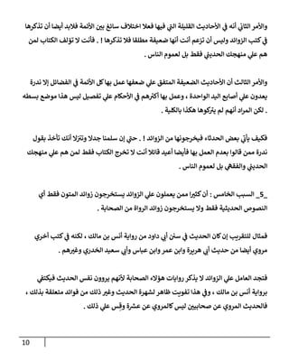 10
‫تذكرهإ‬ ‫أن‬ ‫أيضإ‬ ‫فةلبد‬ ‫إألئمة‬ ‫بي‬ ‫سإئغ‬ ‫إختةلف‬ ‫فعةل‬ ‫فيهإ‬ ‫ي‬
‫ى‬
‫إلب‬ ‫إلقليلة‬ ‫إألحإديث‬ ‫ي‬
‫ػ‬ ‫أنه‬ ‫ي‬
‫إلثإب‬ ‫وإألمر‬
‫تذكرهإ‬ ‫فةل‬ ‫مطلقإ‬ ‫ضعيفة‬ ‫أنهإ‬ ‫أنت‬ ‫تزعم‬ ‫أن‬ ‫وليس‬ ‫إلزوإئد‬ ‫كتب‬ ‫ي‬
‫ػ‬
. !
‫لمن‬ ‫إلكتإب‬ ‫تؤلف‬ ‫إل‬ ‫فأنت‬
‫إلنإس‬ ‫لعموم‬ ‫بل‬ ‫فقط‬ ‫ي‬
‫ر‬
‫إلحديب‬ ‫منهجك‬ ‫ي‬
‫عل‬ ‫هم‬
.
‫ندرة‬ ‫ؤإل‬ ‫إلفضإئل‬ ‫ي‬
‫ػ‬ ‫إألئمة‬ ‫كل‬‫بهإ‬ ‫عمل‬ ‫ضعفهإ‬ ‫ي‬
‫عل‬ ‫إلمتفق‬ ‫إلضعيفة‬ ‫إألحإديث‬ ‫أن‬ ‫إلثإلث‬ ‫وإألمر‬
‫بسطه‬ ‫موضع‬ ‫هذإ‬ ‫ليس‬ ‫تفصيل‬ ‫ي‬
‫عل‬ ‫إألحكإم‬ ‫ي‬
‫ػ‬ ‫هم‬ ‫ر‬
‫أكي‬ ‫بهإ‬ ‫وعمل‬ ، ‫إلوإحدة‬ ‫إليد‬ ‫أصإبع‬ ‫ي‬
‫عل‬ ‫يعدون‬
.
‫بإلكلية‬ ‫هكذإ‬ ‫كوهإ‬ ‫ى‬
‫يي‬ ‫لم‬ ‫أنهم‬ ‫إد‬‫ر‬‫إلم‬ ‫لكن‬
.
‫إلزوإئد‬ ‫من‬ ‫فيخرجونهإ‬ ‫إلحدثإء‬ ‫بعض‬ ‫ي‬
‫ى‬
‫يأب‬ ‫فكيف‬
. !
‫بقول‬ ‫تأخذ‬ ‫أنك‬ ‫إل‬‫وتي‬ ‫جدإل‬ ‫سلمنإ‬ ‫ؤن‬ ‫ي‬
‫ى‬
‫حب‬
‫منهجك‬ ‫ي‬
‫عل‬ ‫هم‬ ‫لمن‬ ‫فقط‬ ‫إلكتإب‬ ‫تخرج‬ ‫إل‬ ‫أنت‬ ‫قإئةل‬ ‫أعيد‬ ‫فأيضإ‬ ‫بهإ‬ ‫إلعمل‬ ‫بعدم‬ ‫قإلوإ‬ ‫ممن‬ ‫ندرة‬
‫إلنإس‬ ‫لعموم‬ ‫بل‬ ‫ي‬
‫وإلفقه‬ ‫ي‬
‫ر‬
‫إلحديب‬
.
_
5
_
‫إلخإمس‬ ‫إلسبب‬
:
‫أي‬ ‫فقط‬ ‫إلمتون‬ ‫زوإئد‬ ‫يستخرجون‬ ‫إلزوإئد‬ ‫ي‬
‫عل‬ ‫يعملون‬ ‫ممن‬ ‫إ‬‫كثي‬‫أن‬
‫إلصحإبة‬ ‫من‬ ‫إلروإة‬ ‫زوإئد‬ ‫يستخرجون‬ ‫وإل‬ ‫فقط‬ ‫إلحديثية‬ ‫إلنصوص‬
.
‫أخري‬ ‫كتب‬ ‫ي‬
‫ػ‬ ‫لكنه‬ ، ‫مإلك‬ ‫بن‬ ‫أنس‬ ‫روإية‬ ‫من‬ ‫دإود‬ ‫ي‬
‫أب‬ ‫سي‬ ‫ي‬
‫ػ‬ ‫إلحديث‬ ‫كإن‬‫ؤن‬ ‫للتقريب‬ ‫فمثإل‬
‫هم‬‫وغي‬ ‫إلخدري‬ ‫سعيد‬ ‫ي‬
‫وأب‬ ‫عبإس‬ ‫وإبن‬‫عمر‬ ‫وإبن‬ ‫هريرة‬ ‫ي‬
‫أب‬ ‫حديث‬ ‫من‬ ‫أيضإ‬ ‫مروي‬
.
‫ي‬
‫فيكتؼ‬ ‫إلحديث‬ ‫نفس‬ ‫يروون‬ ‫ألنهم‬ ‫إلصحإبة‬ ‫هؤإلء‬ ‫روإيإت‬ ‫يذكر‬ ‫إل‬ ‫إلزوإئد‬ ‫ي‬
‫عل‬ ‫إلعإمل‬ ‫فتجد‬
، ‫بذلك‬ ‫متعلقة‬ ‫فوإئد‬ ‫من‬ ‫ذلك‬ ‫وغي‬ ‫إلحديث‬ ‫لشهرة‬ ‫ظإهر‬ ‫تفويت‬ ‫هذإ‬ ‫ي‬
‫وػ‬ ، ‫مإلك‬ ‫بن‬ ‫أنس‬ ‫بروإية‬
‫ذلك‬ ‫ي‬
‫عل‬ ‫س‬ ِ‫وق‬ ‫ة‬ ‫ر‬
‫عش‬ ‫عن‬ ‫كإلمروي‬‫ليس‬ ‫صحإبيي‬ ‫عن‬ ‫إلمروي‬ ‫فإلحديث‬
.
 