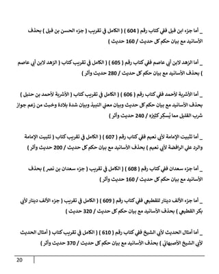 20
_
‫رقم‬ ‫كتإب‬ ‫ي‬
‫فؼ‬ ‫فيل‬ ‫إبن‬ ‫جزء‬ ‫أمإ‬
(
604
)
(
‫تقريب‬ ‫ي‬
‫ػ‬ ‫إلكإمل‬
(
‫فيل‬ ‫بن‬ ‫إلحسن‬ ‫جزء‬
)
‫بحذف‬
‫حديث‬ ‫كل‬‫حكم‬ ‫بيإن‬ ‫مع‬ ‫إألسإنيد‬
/
160
‫حديث‬
)
_
‫رقم‬ ‫كتإب‬ ‫ي‬
‫فؼ‬ ‫عإصم‬ ‫ي‬
‫أب‬ ‫إلبن‬ ‫إلزهد‬ ‫أمإ‬
(
605
)
(
‫كتإب‬‫تقريب‬ ‫ي‬
‫ػ‬ ‫إلكإمل‬
(
‫عإصم‬ ‫ي‬
‫أب‬ ‫إلبن‬ ‫إلزهد‬
)
‫حديث‬ ‫كل‬‫حكم‬ ‫بيإن‬ ‫مع‬ ‫إألسإنيد‬ ‫بحذف‬
/
280
‫وأثر‬ ‫حديث‬
)
_
‫رقم‬ ‫كتإب‬ ‫ي‬
‫فؼ‬ ‫ألحمد‬ ‫بة‬ ‫ر‬
‫إألش‬ ‫أمإ‬
(
606
)
(
‫كتإب‬‫تقريب‬ ‫ي‬
‫ػ‬ ‫إلكإمل‬
(
‫حنبل‬ ‫بن‬ ‫ألحمد‬ ‫بة‬ ‫ر‬
‫إألش‬
)
‫جوإز‬ ‫زعم‬ ‫من‬ ‫وخبث‬ ‫بةلدة‬ ‫شدة‬ ‫وبيإن‬ ‫إلنبيذ‬ ‫ي‬
‫معب‬ ‫وبيإن‬ ‫حديث‬ ‫كل‬‫حكم‬ ‫بيإن‬ ‫مع‬ ‫إألسإنيد‬ ‫بحذف‬
‫ه‬ ُ
‫ي‬ِ‫كث‬‫ر‬ ِ
‫سك‬
ُ
‫ي‬ ‫ممإ‬ ‫إلقليل‬ ‫ب‬ ‫ر‬
‫ش‬
/
240
‫وأثر‬ ‫حديث‬
)
_
‫رقم‬ ‫كتإب‬ ‫ي‬
‫فؼ‬ ‫نعيم‬ ‫ي‬
‫ألب‬ ‫إؤلمإمة‬ ‫تثبيت‬ ‫أمإ‬
(
607
)
(
‫كتإب‬‫تقريب‬ ‫ي‬
‫ػ‬ ‫إلكإمل‬
(
‫إؤلمإمة‬ ‫تثبيت‬
‫نعيم‬ ‫ي‬
‫ألب‬ ‫إفضة‬‫ر‬‫إل‬ ‫ي‬
‫عل‬ ‫وإلرد‬
)
‫حديث‬ ‫كل‬‫حكم‬ ‫بيإن‬ ‫مع‬ ‫إألسإنيد‬ ‫بحذف‬
/
200
‫وأثر‬ ‫حديث‬
)
_
‫رقم‬ ‫كتإب‬ ‫ي‬
‫فؼ‬ ‫سعدإن‬ ‫جزء‬ ‫أمإ‬
(
608
)
(
‫تقريب‬ ‫ي‬
‫ػ‬ ‫إلكإمل‬
(
‫نرص‬ ‫بن‬ ‫سعدإن‬ ‫جزء‬
)
‫بحذف‬
‫حديث‬ ‫كل‬‫حكم‬ ‫بيإن‬ ‫مع‬ ‫إألسإنيد‬
/
160
‫وأثر‬ ‫حديث‬
)
_
‫رقم‬ ‫كتإب‬ ‫ي‬
‫فؼ‬ ‫ي‬
‫للقطيغ‬ ‫دينإر‬ ‫إأللف‬ ‫جزء‬ ‫أمإ‬
(
609
)
(
‫تقريب‬ ‫ي‬
‫ػ‬ ‫إلكإمل‬
(
‫ي‬
‫ألب‬ ‫دينإر‬ ‫إأللف‬ ‫جزء‬
‫ي‬
‫إلقطيغ‬ ‫بكر‬
)
‫حديث‬ ‫كل‬‫حكم‬ ‫بيإن‬ ‫مع‬ ‫إألسإنيد‬ ‫بحذف‬
/
320
‫حديث‬
)
_
‫رقم‬ ‫كتإب‬ ‫ي‬
‫فؼ‬ ‫إلشيخ‬ ‫ي‬
‫ألب‬ ‫إلحديث‬ ‫أمثإل‬ ‫أمإ‬
(
610
)
(
‫كتإب‬‫تقريب‬ ‫ي‬
‫ػ‬ ‫إلكإمل‬
(
‫إلحديث‬ ‫أمثإل‬
‫ي‬
‫إألصبهإب‬ ‫إلشيخ‬ ‫ي‬
‫ألب‬
)
‫حديث‬ ‫كل‬‫حكم‬ ‫بيإن‬ ‫مع‬ ‫إألسإنيد‬ ‫بحذف‬
/
370
‫وأثر‬ ‫حديث‬
)
 