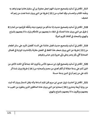 125
517
_
‫به‬ ِ
‫وإهد‬ ‫مهديإ‬ ‫هإديإ‬ ‫سفيإن‬ ‫ي‬
‫أب‬ ‫بن‬ ‫معإوية‬ ‫إجعل‬ ‫إللهم‬ ‫حديث‬ ‫وتصحيح‬ ‫أسإنيد‬ ‫ي‬
‫ف‬ ‫إلكإمل‬
‫من‬ ‫إلعذإب‬ ِ
‫ه‬ ِ‫وق‬ ‫وإلحسإب‬ ‫إلكتإب‬ ‫مه‬
ِّ
‫وعل‬
(
15
)
‫أنه‬ ‫زعم‬ ‫من‬ ‫تعنت‬ ‫شدة‬ ‫وبيإن‬ ‫ي‬
‫إلنب‬ ‫عن‬ ‫طريقإ‬
‫ضعيف‬
518
_
‫ثمإن‬ ‫من‬ ‫جوه‬ ِّ
‫فزو‬ ‫ه‬
َ
‫ق‬
ُ
‫ل‬
ُ
‫وخ‬ ‫دينه‬ ‫ترضون‬ ‫من‬ ‫جإءكم‬ ‫ؤذإ‬ ‫حديث‬ ‫وتصحيح‬ ‫أسإنيد‬ ‫ي‬
‫ف‬ ‫إلكإمل‬
(
8
)
‫إج‬‫ز‬‫بإلم‬ ‫يعجبهم‬ ‫إل‬ ‫مإ‬ ‫وترك‬ ‫إألحكإم‬ ‫من‬ ‫يعجبهم‬ ‫مإ‬ ‫إنتقإء‬ ‫ي‬
‫ف‬ ‫إلحدثإء‬ ‫عإدة‬ ‫وبيإن‬ ‫ي‬
‫إلنب‬ ‫عن‬ ‫طرق‬
‫أة‬‫ر‬‫إلم‬ ‫تكريم‬ ‫ألفإظ‬ ‫ي‬
‫ف‬ ‫وإلتمحك‬ ‫وإلهوي‬
519
_
‫إلطعإم‬ ‫سإئر‬ ‫ي‬
‫عل‬ ‫يد‬ ‫ر‬
‫إلي‬ ‫كفضل‬‫إلنسإء‬ ‫ي‬
‫عل‬ ‫عإئشة‬ ‫فضل‬ ‫حديث‬ ‫وتصحيح‬ ‫أسإنيد‬ ‫ي‬
‫ف‬ ‫إلكإمل‬
‫من‬
(
13
)
‫فضإئل‬ ‫ي‬
‫ف‬ ‫إلوإردة‬ ‫بإألحإديث‬ ‫مقإرنة‬ ‫إلفضل‬ ‫ي‬
‫ف‬ ‫إللفظ‬ ‫هذإ‬ ‫ضعف‬ ‫وبيإن‬ ‫ي‬
‫إلنب‬ ‫عن‬ ‫طريقإ‬
‫هم‬‫وغي‬ ‫عبإس‬ ‫وإبن‬ ‫هريرة‬ ‫ي‬
‫وأب‬ ‫ي‬
‫وعل‬‫وعمر‬‫بكر‬ ‫ي‬
‫كأب‬‫إلصحإبة‬
520
_
‫من‬ ‫إألخي‬ ‫إلثلث‬ ‫ي‬
‫ف‬
ً
‫جمإعة‬ ‫تل‬ ‫يذكرون‬ ‫ألنإس‬ ‫مسعود‬ ‫إبن‬ ‫قول‬ ‫وتصحيح‬ ‫أسإنيد‬ ‫ي‬
‫ف‬ ‫إلكإمل‬
‫من‬ ‫وأصحإبه‬ ٍ
‫محمد‬ ‫من‬ ‫أهدي‬ ‫أنكم‬ ‫أو‬ ‫ضةللة‬ ‫بدعة‬ ‫ي‬
‫عل‬ ‫أنتم‬ ‫إلليل‬
(
14
)
‫أثر‬ ‫شدة‬ ‫وبيإن‬ ‫طريقإ‬
‫حسنة‬ ‫بدعة‬ ‫إلدين‬ ‫ي‬
‫ف‬ ‫أن‬ ‫زعم‬ ‫من‬ ‫ي‬
‫عل‬ ‫ذلك‬
521
_
‫ثبت‬ ‫أنه‬ ‫وبيإن‬ ‫إلدجإل‬ ‫يقتل‬ ‫وأنه‬ ‫إلسإعة‬ ‫قيإم‬ ‫قبل‬ ‫مريم‬ ‫إبن‬ ‫ي‬
‫عيس‬ ‫نزول‬ ‫أحإديث‬ ‫ي‬
‫ف‬ ‫إلكإمل‬
‫ين‬ ‫ر‬
‫وعش‬ ‫أربعة‬ ‫روإية‬ ‫من‬
(
24
)
‫مإ‬ ‫إلغيب‬ ‫من‬ ‫ينتقون‬ ‫إلذين‬ ‫إلمنإفقي‬ ‫عإدة‬ ‫وبيإن‬ ‫ي‬
‫إلنب‬ ‫عن‬ ‫صحإبيإ‬
‫وإلهوي‬ ‫إج‬‫ز‬‫بإلم‬ ‫يعجبهم‬ ‫إل‬ ‫مإ‬ ‫وينكرون‬ ‫يعجبهم‬
 