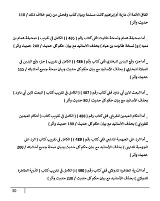 30
‫ذلك‬ ‫خةلف‬ ‫زعم‬ ‫من‬ ‫وفحش‬ ‫كذب‬‫وبيإن‬ ‫مسلمة‬ ‫كإنت‬‫إهيم‬‫ر‬‫ؤب‬ ‫أم‬ ‫مإرية‬ ‫أن‬ ‫إألئمة‬ ‫إتفإق‬
/
110
‫وأثر‬ ‫حديث‬
)
_
‫رقم‬ ‫كتإب‬ ‫ي‬
‫فف‬ ‫طإلوت‬ ‫ونسخة‬ ‫همإم‬ ‫صحيفة‬ ‫أمإ‬
(
485
)
(
‫تقريب‬ ‫ي‬
‫ف‬ ‫إلكإمل‬
(
‫بن‬ ‫همإم‬ ‫صحيفة‬
‫منبه‬
)
‫و‬
(
‫عبإد‬ ‫بن‬ ‫طإلوت‬ ‫نسخة‬
)
‫حديث‬ ‫كل‬‫حكم‬ ‫بيإن‬ ‫مع‬ ‫إألسإنيد‬ ‫بحذف‬
/
240
‫وأثر‬ ‫حديث‬
)
_
‫رقم‬ ‫كتإب‬ ‫ي‬
‫فف‬ ‫للبخإري‬ ‫إليدين‬ ‫رفع‬ ‫جزء‬ ‫أمإ‬
(
486
)
(
‫تقريب‬ ‫ي‬
‫ف‬ ‫إلكإمل‬
(
‫ي‬
‫ف‬ ‫إليدين‬ ‫رفع‬ ‫جزء‬
‫للبخإري‬ ‫إلصةلة‬
)
‫أحإديثه‬ ‫جميع‬ ‫صحة‬ ‫وبيإن‬ ‫حديث‬ ‫كل‬‫حكم‬ ‫بيإن‬ ‫مع‬ ‫إألسإنيد‬ ‫بحذف‬
/
115
‫وأثر‬ ‫حديث‬
)
_
‫رقم‬ ‫كتإب‬ ‫ي‬
‫فف‬ ‫دإود‬ ‫ي‬
‫أب‬ ‫إلبن‬ ‫إلبعث‬ ‫أمإ‬
(
487
)
(
‫كتإب‬‫تقريب‬ ‫ي‬
‫ف‬ ‫إلكإمل‬
(
‫دإود‬ ‫ي‬
‫أب‬ ‫إلبن‬ ‫إلبعث‬
)
‫حديث‬ ‫كل‬‫حكم‬ ‫بيإن‬ ‫مع‬ ‫إألسإنيد‬ ‫بحذف‬
/
80
‫وأثر‬ ‫حديث‬
)
_
‫رقم‬ ‫كتإب‬ ‫ي‬
‫فف‬ ‫ي‬
‫للفريإب‬ ‫إلعيدين‬ ‫أحكإم‬ ‫أمإ‬
(
488
)
(
‫كتإب‬‫تقريب‬ ‫ي‬
‫ف‬ ‫إلكإمل‬
(
‫إلعيدين‬ ‫أحكإم‬
‫ي‬
‫للفريإب‬
)
‫حديث‬ ‫كل‬‫حكم‬ ‫بيإن‬ ‫مع‬ ‫إألسإنيد‬ ‫بحذف‬
/
180
‫وأثر‬ ‫حديث‬
)
_
‫رقم‬ ‫كتإب‬ ‫ي‬
‫فف‬ ‫ي‬
‫للدإرم‬ ‫إلجهمية‬ ‫ي‬
‫عل‬ ‫إلرد‬ ‫أمإ‬
(
489
)
(
‫كتإب‬‫تقريب‬ ‫ي‬
‫ف‬ ‫إلكإمل‬
(
‫ي‬
‫عل‬ ‫إلرد‬
‫ي‬
‫للدإرم‬ ‫إلجهمية‬
)
‫أحإديثه‬ ‫جميع‬ ‫صحة‬ ‫وبيإن‬ ‫حديث‬ ‫كل‬‫حكم‬ ‫بيإن‬ ‫مع‬ ‫إألسإنيد‬ ‫بحذف‬
/
200
‫وأثر‬ ‫حديث‬
)
_
‫رقم‬ ‫كتإب‬ ‫ي‬
‫فف‬ ‫ي‬
‫للدوإلب‬ ‫إلطإهرة‬ ‫إلذرية‬ ‫أمإ‬
(
490
)
(
‫كتإب‬‫تقريب‬ ‫ي‬
‫ف‬ ‫إلكإمل‬
(
‫إلطإهرة‬ ‫إلذرية‬
‫ي‬
‫للدوإلب‬
)
‫حديث‬ ‫كل‬‫حكم‬ ‫بيإن‬ ‫مع‬ ‫إألسإنيد‬ ‫بحذف‬
/
230
‫وأثر‬ ‫حديث‬
)
 