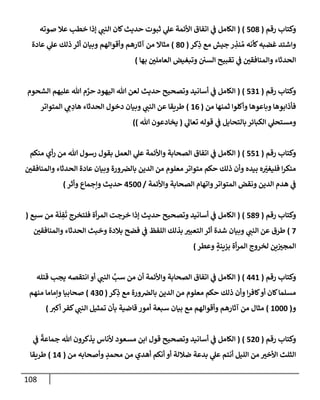 108
‫رقم‬ ‫وكتإب‬
(
508
)
(
‫صوته‬ ‫عةل‬ ‫خطب‬ ‫ؤذإ‬ ‫ي‬
‫إلنت‬ ‫كإن‬‫حديث‬ ‫ثبوت‬ ‫ي‬
‫عل‬ ‫إألئمة‬ ‫إتفإق‬ ‫ي‬
‫ض‬ ‫إلكإمل‬
‫كر‬ِ
‫ذ‬ ‫مع‬ ‫جيش‬ ‫ر‬ ِ
‫نذ‬ ُ‫م‬ ‫كأنه‬‫غضبه‬ ‫وإشتد‬
(
80
)
‫عإدة‬ ‫ي‬
‫عل‬ ‫ذلك‬ ‫أثر‬ ‫وبيإن‬ ‫وأقوإلهم‬ ‫آثإرهم‬ ‫من‬ ‫مثإإل‬
‫بهإ‬ ‫إلعإملي‬ ‫وتبغيض‬ ‫إلسي‬ ‫تقبيح‬ ‫ي‬
‫ض‬ ‫وإلمنإفقي‬ ‫إلحدثإء‬
)
‫رقم‬ ‫وكتإب‬
(
531
)
(
‫إلشحوم‬ ‫عليهم‬ ‫تل‬ ‫م‬ َّ
‫حر‬ ‫إليهود‬ ‫تل‬ ‫لعن‬ ‫حديث‬ ‫وتصحيح‬ ‫أسإنيد‬ ‫ي‬
‫ض‬ ‫إلكإمل‬
‫من‬ ‫ثمنهإ‬ ‫وأكلوإ‬ ‫وبإعوهإ‬ ‫فأذإبوهإ‬
(
16
)
‫إلمتوإتر‬ ‫ي‬ ِ
‫م‬ ِ
‫هإد‬ ‫إلحدثإء‬ ‫دخول‬ ‫وبيإن‬ ‫ي‬
‫إلنت‬ ‫عن‬ ‫طريقإ‬
‫ي‬
‫تعإل‬ ‫قوله‬ ‫ي‬
‫ض‬ ‫بإلتحإيل‬ ‫إلكبإئر‬ ‫ي‬
‫ومستحل‬
(
‫تل‬ ‫يخإدعون‬
)
)
‫رقم‬ ‫وكتإب‬
(
551
)
(
‫منكم‬ ‫أي‬‫ر‬ ‫من‬ ‫تل‬ ‫رسول‬ ‫بقول‬ ‫إلعمل‬ ‫ي‬
‫عل‬ ‫وإألئمة‬ ‫إلصحإبة‬ ‫إتفإق‬ ‫ي‬
‫ض‬ ‫إلكإمل‬
‫وإلمنإفقي‬ ‫إلحدثإء‬ ‫عإدة‬ ‫وبيإن‬ ‫ورة‬‫بإلض‬ ‫إلدين‬ ‫من‬ ‫معلوم‬ ‫متوإتر‬ ‫حكم‬ ‫ذلك‬ ‫وأن‬ ‫بيده‬ ‫ه‬ ّ
‫فليغب‬ ‫إ‬‫ر‬‫منك‬
‫وإألئمة‬ ‫إلصحإبة‬ ‫وإتهإم‬‫إلمتوإتر‬ ‫ونقض‬ ‫إلدين‬ ‫هدم‬ ‫ي‬
‫ض‬
/
4500
‫وأثر‬ ‫وإجمإع‬ ‫حديث‬
)
‫رقم‬ ‫وكتإب‬
(
589
)
(
‫سبع‬ ‫من‬ ‫ة‬
َ
‫ل‬ ِ
‫ف‬
َ
‫ت‬ ‫فلتخرج‬ ‫أة‬‫ر‬‫إلم‬ ‫خرجت‬ ‫ؤذإ‬ ‫حديث‬ ‫وتصحيح‬ ‫أسإنيد‬ ‫ي‬
‫ض‬ ‫إلكإمل‬
(
7
)
‫وإلمنإفقي‬ ‫إلحدثإء‬ ‫وخبث‬ ‫بةلدة‬ ‫فضح‬ ‫ي‬
‫ض‬ ‫إللفظ‬ ‫بذلك‬ ‫إلتعبب‬ ‫أثر‬ ‫شدة‬ ‫وبيإن‬ ‫ي‬
‫إلنت‬ ‫عن‬ ‫طرق‬
‫وعطر‬ ٍ
‫بزينة‬ ‫أة‬‫ر‬‫إلم‬ ‫لخروج‬ ‫ين‬‫إلمجب‬
)
‫رقم‬ ‫وكتإب‬
(
441
)
(
‫قتله‬ ‫يجب‬ ‫إنتقصه‬ ‫أو‬ ‫ي‬
‫إلنت‬ َّ
‫سب‬ ‫من‬ ‫أن‬ ‫وإألئمة‬ ‫إلصحإبة‬ ‫إتفإق‬ ‫ي‬
‫ض‬ ‫إلكإمل‬
‫كر‬ِ
‫ذ‬ ‫مع‬ ‫ورة‬‫بإلض‬ ‫إلدين‬ ‫من‬ ‫معلوم‬ ‫حكم‬ ‫ذلك‬ ‫وأن‬ ‫إ‬‫ر‬‫كإف‬‫أو‬ ‫كإن‬‫مسلمإ‬
(
430
)
‫منهم‬ ‫وإمإمإ‬ ‫صحإبيإ‬
‫و‬
(
1000
)
‫أكب‬ ‫كفر‬ ‫ي‬
‫إلنت‬ ‫تمثيل‬ ‫بأن‬ ‫قإضية‬ ‫أمور‬ ‫سبعة‬ ‫بيإن‬ ‫مع‬ ‫وأقوإلهم‬ ‫آثإرهم‬ ‫من‬ ‫مثإل‬
)
‫رقم‬ ‫وكتإب‬
(
520
)
(
‫ي‬
‫ض‬
ً
‫جمإعة‬ ‫تل‬ ‫يذكرون‬ ‫ألنإس‬ ‫مسعود‬ ‫إبن‬ ‫قول‬ ‫وتصحيح‬ ‫أسإنيد‬ ‫ي‬
‫ض‬ ‫إلكإمل‬
‫من‬ ‫وأصحإبه‬ ٍ
‫محمد‬ ‫من‬ ‫أهدي‬ ‫أنكم‬ ‫أو‬ ‫ضةللة‬ ‫بدعة‬ ‫ي‬
‫عل‬ ‫أنتم‬ ‫إلليل‬ ‫من‬ ‫إألخب‬ ‫إلثلث‬
(
14
)
‫طريقإ‬
 