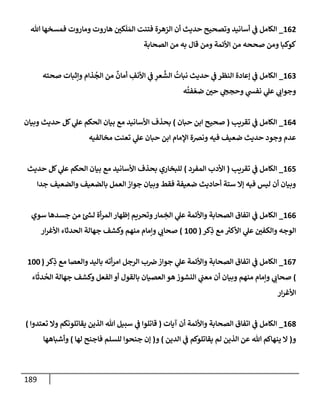 189
162
_
‫تل‬ ‫فمسخهإ‬ ‫ومإروت‬ ‫هإروت‬ ‫كي‬
َ
‫ل‬ َ‫إلم‬ ‫فتنت‬ ‫إلزهرة‬ ‫أن‬ ‫حديث‬ ‫وتصحيح‬ ‫أسإنيد‬ ‫ي‬
‫ض‬ ‫إلكإمل‬
‫إلصحإبة‬ ‫من‬ ‫به‬ ‫قإل‬ ‫ومن‬ ‫إألئمة‬ ‫من‬ ‫صححه‬ ‫ومن‬ ‫كوكبإ‬
163
_
‫صحته‬ ‫وإثبإت‬ ‫ذإم‬
ُ
‫إلج‬ ‫من‬
ٌ
‫أمإن‬ ِ
‫إألنف‬ ‫ي‬
‫ض‬ ِ
‫عر‬
َّ
‫إلش‬
ُ
‫نبإت‬ ‫حديث‬ ‫ي‬
‫ض‬ ‫إلنظر‬ ‫ؤعإدة‬ ‫ي‬
‫ض‬ ‫إلكإمل‬
‫ه‬
ُ
‫فت‬ ّ‫ضع‬ ‫حي‬ ‫ي‬
‫وحجح‬ ‫ي‬
‫نفد‬ ‫ي‬
‫عل‬ ‫ي‬
‫وجوإب‬
164
_
‫تقريب‬ ‫ي‬
‫ض‬ ‫إلكإمل‬
(
‫حبإن‬ ‫إبن‬ ‫صحيح‬
)
‫وبيإن‬ ‫حديث‬ ‫كل‬ ‫ي‬
‫عل‬ ‫إلحكم‬ ‫بيإن‬ ‫مع‬ ‫إألسإنيد‬ ‫بحذف‬
‫مخإلفيه‬ ‫تعنت‬ ‫ي‬
‫عل‬ ‫حبإن‬ ‫إبن‬ ‫إؤلمإم‬ ‫ونضة‬ ‫فيه‬ ‫ضعيف‬ ‫حديث‬ ‫وجود‬ ‫عدم‬
165
_
‫تقريب‬ ‫ي‬
‫ض‬ ‫إلكإمل‬
(
‫إلمفرد‬ ‫إألدب‬
)
‫حديث‬ ‫كل‬ ‫ي‬
‫عل‬ ‫إلحكم‬ ‫بيإن‬ ‫مع‬ ‫إألسإنيد‬ ‫بحذف‬ ‫للبخإري‬
‫جدإ‬ ‫وإلضعيف‬ ‫بإلضعيف‬ ‫إلعمل‬ ‫جوإز‬ ‫وبيإن‬ ‫فقط‬ ‫ضعيفة‬ ‫أحإديث‬ ‫ستة‬ ‫ؤإل‬ ‫فيه‬ ‫ليس‬ ‫أن‬ ‫وبيإن‬
166
_
‫سوي‬ ‫جسدهإ‬ ‫من‬ ‫ئ‬ ‫ر‬
‫لد‬ ‫أة‬‫ر‬‫إلم‬ ‫ؤظهإر‬ ‫وتحريم‬‫مإر‬ ِ
‫إلخ‬ ‫ي‬
‫عل‬ ‫وإألئمة‬ ‫إلصحإبة‬ ‫إتفإق‬ ‫ي‬
‫ض‬ ‫إلكإمل‬
‫كر‬ِ
‫ذ‬ ‫مع‬ ُ
‫إألكب‬ ‫ي‬
‫عل‬ ‫وإلكفي‬ ‫إلوجه‬
(
100
)
‫إر‬‫ر‬‫إألغ‬ ‫إلحدثإء‬ ‫جهإلة‬ ‫وكشف‬ ‫منهم‬ ‫وإمإم‬ ‫ي‬
‫صحإب‬
167
_
‫كر‬ِ
‫ذ‬ ‫مع‬ ‫وإلعصإ‬ ‫بإليد‬ ‫أته‬‫ر‬‫إم‬ ‫إلرجل‬ ‫ب‬‫ض‬‫جوإز‬ ‫ي‬
‫عل‬ ‫وإألئمة‬ ‫إلصحإبة‬ ‫إتفإق‬ ‫ي‬
‫ض‬ ‫إلكإمل‬
(
100
)
‫إء‬
َ
‫دث‬
ُ
‫إلح‬ ‫جهإلة‬ ‫وكشف‬ ‫إلفعل‬ ‫أو‬ ‫بإلقول‬ ‫إلعصيإن‬ ‫هو‬ ‫إلنشوز‬ ‫ي‬
‫معت‬ ‫أن‬ ‫وبيإن‬ ‫منهم‬ ‫وإمإم‬ ‫ي‬
‫صحإب‬
‫إر‬‫ر‬‫إألغ‬
168
_
‫آيإت‬ ‫أن‬ ‫وإألئمة‬ ‫إلصحإبة‬ ‫إتفإق‬ ‫ي‬
‫ض‬ ‫إلكإمل‬
(
‫تعتدوإ‬ ‫وإل‬ ‫يقإتلونكم‬ ‫إلذين‬ ‫تل‬ ‫سبيل‬ ‫ي‬
‫ض‬ ‫قإتلوإ‬
)
‫و‬
(
‫إلدين‬ ‫ي‬
‫ض‬ ‫يقإتلوكم‬ ‫لم‬ ‫إلذين‬ ‫عن‬ ‫تل‬ ‫ينهإكم‬ ‫إل‬
)
‫و‬
(
‫لهإ‬ ‫فإجنح‬ ‫للسلم‬ ‫جنحوإ‬ ‫ؤن‬
)
‫وأشبإههإ‬
 