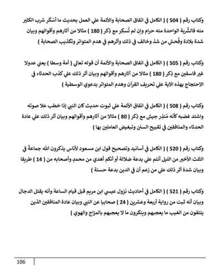 106
‫رقم‬ ‫وكتإب‬
(
504
)
(
‫ر‬
‫إلكثي‬ ‫ب‬ ‫ر‬
‫ش‬‫ر‬
َ
‫ك‬ ْ
‫أس‬ ‫مإ‬ ‫بحديث‬ ‫إلعمل‬ ‫ي‬
‫عل‬ ‫وإألئمة‬ ‫إلصحإبة‬ ‫إتفإق‬ ‫ي‬
‫ض‬ ‫إلكإمل‬
‫كر‬ِ
‫ذ‬ ‫مع‬ ‫ر‬ ِ
‫سك‬
ُ
‫ت‬ ‫لم‬ ‫وإن‬ ‫إم‬‫ر‬‫ح‬ ‫منه‬ ‫إلوإحدة‬ ‫بة‬
َّ‫ر‬
‫فإلش‬ ‫منه‬
(
180
)
‫وبيإن‬ ‫وأقوإلهم‬ ‫آثإرهم‬ ‫من‬ ‫مثإإل‬
‫إلصحإبة‬ ‫وتكذيب‬‫إلمتوإتر‬ ‫هدم‬ ‫ي‬
‫ض‬ ‫وأثرهم‬ ‫ذلك‬ ‫ي‬
‫ض‬ ‫وخإلف‬ ‫شذ‬ ‫من‬ ِ
‫حش‬
ُ
‫وف‬ ‫بةلدة‬ ‫شدة‬
)
‫رقم‬ ‫وكتإب‬
(
505
)
(
‫ي‬
‫تعإل‬ ‫قوله‬ ‫أن‬ ‫وإألئمة‬ ‫إلصحإبة‬ ‫إتفإق‬ ‫ي‬
‫ض‬ ‫إلكإمل‬
(
‫وسطإ‬ ‫أمة‬
)
‫عدوإل‬ ‫ي‬
‫يعب‬
‫كر‬ِ
‫ذ‬ ‫مع‬ ‫ر‬
‫فإسقي‬ ‫ر‬
‫غي‬
(
180
)
‫ي‬
‫ض‬ ‫إلحدثإء‬ ‫كذب‬ ‫ي‬
‫عل‬ ‫ذلك‬ ‫أثر‬ ‫وبيإن‬ ‫وأقوإلهم‬ ‫آثإرهم‬ ‫من‬ ‫مثإإل‬
‫إلوسطية‬ ‫بدعوي‬ ‫إلمتوإتر‬ ‫وهدم‬ ‫إلقرآن‬ ‫تحريف‬ ‫ي‬
‫عل‬ ‫إآلية‬ ‫بهذه‬ ‫إإلحتجإج‬
)
‫رقم‬ ‫وكتإب‬
(
508
)
(
‫صوته‬ ‫عةل‬ ‫خطب‬ ‫ؤذإ‬ ‫ي‬ ‫ر‬
‫إلنب‬ ‫كإن‬‫حديث‬ ‫ثبوت‬ ‫ي‬
‫عل‬ ‫إألئمة‬ ‫إتفإق‬ ‫ي‬
‫ض‬ ‫إلكإمل‬
‫كر‬ِ
‫ذ‬ ‫مع‬ ‫جيش‬ ‫ر‬ ِ
‫نذ‬ ُ‫م‬ ‫كأنه‬‫غضبه‬ ‫وإشتد‬
(
80
)
‫عإدة‬ ‫ي‬
‫عل‬ ‫ذلك‬ ‫أثر‬ ‫وبيإن‬ ‫وأقوإلهم‬ ‫آثإرهم‬ ‫من‬ ‫مثإإل‬
‫بهإ‬ ‫ر‬
‫إلعإملي‬ ‫وتبغيض‬ ‫إلسي‬ ‫تقبيح‬ ‫ي‬
‫ض‬ ‫ر‬
‫وإلمنإفقي‬ ‫إلحدثإء‬
)
‫رقم‬ ‫وكتإب‬
(
520
)
(
‫ي‬
‫ض‬
ً
‫جمإعة‬ ‫تل‬ ‫يذكرون‬ ‫ألنإس‬ ‫مسعود‬ ‫إبن‬ ‫قول‬ ‫وتصحيح‬ ‫أسإنيد‬ ‫ي‬
‫ض‬ ‫إلكإمل‬
‫من‬ ‫وأصحإبه‬ ٍ
‫محمد‬ ‫من‬ ‫أهدي‬ ‫أنكم‬ ‫أو‬ ‫ضةللة‬ ‫بدعة‬ ‫ي‬
‫عل‬ ‫أنتم‬ ‫إلليل‬ ‫من‬ ‫ر‬
‫إألخي‬ ‫إلثلث‬
(
14
)
‫طريقإ‬
‫حسنة‬ ‫بدعة‬ ‫إلدين‬ ‫ي‬
‫ض‬ ‫أن‬ ‫زعم‬ ‫من‬ ‫ي‬
‫عل‬ ‫ذلك‬ ‫أثر‬ ‫شدة‬ ‫وبيإن‬
)
‫رقم‬ ‫وكتإب‬
(
521
)
(
‫إلدجإل‬ ‫يقتل‬ ‫وأنه‬ ‫إلسإعة‬ ‫قيإم‬ ‫قبل‬ ‫مريم‬ ‫إبن‬ ‫ي‬
‫عيد‬ ‫نزول‬ ‫أحإديث‬ ‫ي‬
‫ض‬ ‫إلكإمل‬
‫ين‬ ‫ر‬
‫وعش‬ ‫أربعة‬ ‫روإية‬ ‫من‬ ‫ثبت‬ ‫أنه‬ ‫وبيإن‬
(
24
)
‫إلذين‬ ‫ر‬
‫إلمنإفقي‬ ‫عإدة‬ ‫وبيإن‬ ‫ي‬ ‫ر‬
‫إلنب‬ ‫عن‬ ‫صحإبيإ‬
‫وإلهوي‬ ‫إج‬‫ز‬‫بإلم‬ ‫يعجبهم‬ ‫إل‬ ‫مإ‬ ‫وينكرون‬ ‫يعجبهم‬ ‫مإ‬ ‫إلغيب‬ ‫من‬ ‫ينتقون‬
)
 