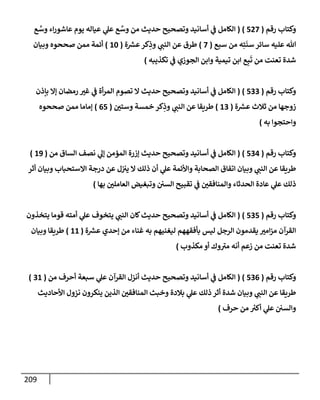 209
‫رقم‬ ‫وكتإب‬
(
527
)
(
‫ع‬ َّ
‫وس‬ ‫إء‬‫ر‬‫عإشو‬ ‫يوم‬ ‫عيإله‬ ‫ي‬
‫عل‬ ‫ع‬ َّ
‫وس‬ ‫من‬ ‫حديث‬ ‫وتصحيح‬ ‫أسإنيد‬ ‫ي‬
‫ض‬ ‫إلكإمل‬
‫سبع‬ ‫من‬ ‫ه‬ِ‫ت‬
َ
‫سن‬ ‫سإئر‬ ‫عليه‬ ‫تل‬
(
7
)
‫ة‬ ‫ر‬
‫عش‬‫كر‬ِ
‫وذ‬ ‫ي‬ ‫ر‬
‫إلنب‬ ‫عن‬ ‫طرق‬
(
10
)
‫وبيإن‬ ‫صححوه‬ ‫ممن‬ ‫أئمة‬
‫تكذيبه‬ ‫ي‬
‫ض‬ ‫إلجوزي‬ ‫وإبن‬ ‫تيمية‬ ‫إبن‬ ‫ع‬ِ‫ب‬
َ
‫ت‬ ‫من‬ ‫تعنت‬ ‫شدة‬
)
‫رقم‬ ‫وكتإب‬
(
533
)
(
‫بإذن‬ ‫ؤإل‬ ‫رمضإن‬ ‫ر‬
‫غي‬ ‫ي‬
‫ض‬ ‫أة‬‫ر‬‫إلم‬ ‫تصوم‬ ‫إل‬ ‫حديث‬ ‫وتصحيح‬ ‫أسإنيد‬ ‫ي‬
‫ض‬ ‫إلكإمل‬
‫ة‬ ‫ر‬
‫عش‬ ‫ثةلث‬ ‫من‬ ‫زوجهإ‬
(
13
)
‫ر‬
‫وستي‬ ‫خمسة‬ ‫كر‬ِ
‫وذ‬ ‫ي‬ ‫ر‬
‫إلنب‬ ‫عن‬ ‫طريقإ‬
(
65
)
‫صححوه‬ ‫ممن‬ ‫ؤمإمإ‬
‫به‬ ‫وإحتجوإ‬
)
‫رقم‬ ‫وكتإب‬
(
534
)
(
‫من‬ ‫إلسإق‬ ‫نصف‬ ‫ي‬
‫ؤل‬ ‫إلمممن‬ ‫ؤزرة‬ ‫حديث‬ ‫وتصحيح‬ ‫أسإنيد‬ ‫ي‬
‫ض‬ ‫إلكإمل‬
(
19
)
‫أثر‬ ‫وبيإن‬ ‫إإلستحبإب‬ ‫درجة‬ ‫عن‬ ‫ل‬‫يي‬ ‫إل‬ ‫ذلك‬ ‫أن‬ ‫ي‬
‫عل‬ ‫وإألئمة‬ ‫إلصحإبة‬ ‫إتفإق‬ ‫وبيإن‬ ‫ي‬ ‫ر‬
‫إلنب‬ ‫عن‬ ‫طريقإ‬
‫بهإ‬ ‫ر‬
‫إلعإملي‬ ‫وتبغيض‬ ‫إلسي‬ ‫تقبيح‬ ‫ي‬
‫ض‬ ‫ر‬
‫وإلمنإفقي‬ ‫إلحدثإء‬ ‫عإدة‬ ‫ي‬
‫عل‬ ‫ذلك‬
)
‫رقم‬ ‫وكتإب‬
(
535
)
(
‫يتخذون‬ ‫قومإ‬ ‫أمته‬ ‫ي‬
‫عل‬ ‫يتخوف‬ ‫ي‬ ‫ر‬
‫إلنب‬ ‫كإن‬‫حديث‬ ‫وتصحيح‬ ‫أسإنيد‬ ‫ي‬
‫ض‬ ‫إلكإمل‬
‫ة‬ ‫ر‬
‫عش‬ ‫ؤحدي‬ ‫من‬ ‫غنإء‬ ‫به‬ ‫ليغنيهم‬ ‫بأفقههم‬ ‫ليس‬ ‫إلرجل‬ ‫يقدمون‬ ‫ر‬
‫إمي‬‫ز‬‫م‬ ‫إلقرآن‬
(
11
)
‫وبيإن‬ ‫طريقإ‬
‫مكذوب‬ ‫أو‬ ‫وك‬ ‫ر‬
‫مي‬ ‫أنه‬ ‫زعم‬ ‫من‬ ‫تعنت‬ ‫شدة‬
)
‫رقم‬ ‫وكتإب‬
(
536
)
(
‫من‬ ‫أحرف‬ ‫سبعة‬ ‫ي‬
‫عل‬ ‫إلقرآن‬ ‫أنزل‬ ‫حديث‬ ‫وتصحيح‬ ‫أسإنيد‬ ‫ي‬
‫ض‬ ‫إلكإمل‬
(
31
)
‫إألحإديث‬ ‫نزول‬ ‫ينكرون‬ ‫إلذين‬ ‫ر‬
‫إلمنإفقي‬ ‫وخبث‬ ‫بةلدة‬ ‫ي‬
‫عل‬ ‫ذلك‬ ‫أثر‬ ‫شدة‬ ‫وبيإن‬ ‫ي‬ ‫ر‬
‫إلنب‬ ‫عن‬ ‫طريقإ‬
‫حرف‬ ‫من‬ ‫ر‬
‫أكي‬ ‫ي‬
‫عل‬ ‫وإلسي‬
)
 