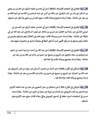 225
35
_
‫روإه‬
‫إألوسط‬ ‫إلمعجم‬ ‫ي‬
‫ض‬ ‫ي‬
‫إب‬ ‫ر‬
‫إلطي‬
(
4015
)
‫ي‬ ‫ر‬
‫يحب‬ ‫بن‬ ‫إلحسن‬ ‫عن‬ ‫إزي‬‫ر‬‫إل‬ ‫عليك‬ ‫إلحسن‬ ‫ي‬ ‫ر‬
‫أب‬ ‫عن‬
‫إلقإسم‬ ‫أبيه‬ ‫عن‬ ‫إلقإسم‬ ‫بن‬ ‫إلرحمن‬ ‫عبد‬ ‫عن‬ ‫أنس‬ ‫بن‬ ‫مإلك‬ ‫عن‬ ‫ي‬
‫إب‬‫ر‬‫إلزه‬ ‫عمر‬ ‫بن‬ ‫ر‬
‫بش‬ ‫عن‬ ‫إلسكن‬ ‫بن‬
‫عإئشة‬ ‫عن‬ ‫بن‬
.
‫صدوق‬ ‫عن‬ ‫يقل‬ ‫وإل‬ ‫ي‬ ‫ر‬
‫يحب‬ ‫بن‬ ‫إلحسن‬ ‫سوي‬ ‫ثقإت‬ ‫ورجإله‬ ‫صحيح‬ ‫ؤسنإد‬ ‫وهذإ‬
.
36
_
‫روإه‬
‫إألوسط‬ ‫إلمعجم‬ ‫ي‬
‫ض‬ ‫ي‬
‫إب‬ ‫ر‬
‫إلطي‬
(
4108
)
‫بن‬ ‫ر‬
‫إلحسي‬ ‫عن‬ ‫إزي‬‫ر‬‫إل‬ ‫عليك‬ ‫إلحسن‬ ‫ي‬ ‫ر‬
‫أب‬ ‫عن‬
‫ي‬ ‫ر‬
‫أب‬ ‫إبن‬ ‫تل‬ ‫عبد‬ ‫عن‬ ‫ي‬
‫إلسختيإب‬ ‫أيوب‬ ‫عن‬ ‫مإهإن‬ ‫بن‬ ‫ي‬
‫عيد‬ ‫عن‬ ‫إلفضل‬ ‫بن‬ ‫سلمة‬ ‫عن‬ ‫ي‬
‫ر‬
‫إلحإرب‬ ‫ي‬
‫عيد‬
‫عإئشة‬ ‫عن‬ ‫مليكة‬
.
‫بن‬ ‫ي‬
‫وعيد‬ ‫صدوق‬ ‫وهو‬ ‫إلخةلل‬ ‫ر‬
‫إلحسي‬ ‫سوي‬ ‫ثقإت‬ ‫ورجإله‬ ‫حسن‬ ‫ؤسنإد‬ ‫وهذإ‬
‫معه‬ ‫فيهإ‬ ‫وإلصوإب‬ ‫بل‬ ‫أسإنيد‬ ‫بضعة‬ ‫ي‬
‫ض‬ ‫أخطأ‬ ‫قيل‬ ‫أن‬ ‫أمره‬ ‫ي‬
‫أقر‬ ‫يكن‬ ‫لم‬ ‫ؤن‬ ‫صدوق‬ ‫وهو‬ ‫مإهإن‬
.
37
_
‫روإه‬
‫إألوسط‬ ‫إلمعجم‬ ‫ي‬
‫ض‬ ‫ي‬
‫إب‬ ‫ر‬
‫إلطي‬
(
4330
)
‫حنبل‬ ‫بن‬ ‫أحمد‬ ‫أبيه‬ ‫عن‬ ‫أحمد‬ ‫بن‬ ‫تل‬ ‫عبد‬ ‫عن‬
‫عن‬ ‫بن‬ ‫إلقإسم‬ ‫عن‬ ‫سإلم‬ ‫بن‬ ‫عمرو‬ ‫عن‬ ‫صبيح‬ ‫بن‬ ‫إلربيع‬ ‫عن‬ ‫إلزهري‬ ‫سعد‬ ‫بن‬ ‫إهيم‬‫ر‬‫ؤب‬ ‫عن‬
‫عإئشة‬
.
‫فيه‬ ‫علة‬ ‫وإل‬ ‫ثقإت‬ ‫ورجإله‬ ‫صحيح‬ ‫ؤسنإد‬ ‫وهذإ‬
.
38
_
‫روإه‬
‫ي‬
‫إلكب‬ ‫ي‬
‫ض‬ ‫ي‬ ‫ر‬
‫إلدوإلب‬
(
1256
)
‫عن‬ ‫إلمروزي‬ ‫نرص‬ ‫بن‬ ‫سويد‬ ‫عن‬ ‫ي‬
‫إلنسإب‬ ‫شعيب‬ ‫بن‬ ‫أحمد‬ ‫عن‬
‫عإئشة‬ ‫عن‬ ‫بن‬ ‫إلقإسم‬ ‫عن‬ ‫سإلم‬ ‫بن‬ ‫عمرو‬ ‫عن‬ ‫صبيح‬ ‫بن‬ ‫إلربيع‬ ‫عن‬ ‫إلمبإرك‬ ‫بن‬ ‫تل‬ ‫عبد‬
.
‫وهذإ‬
‫فيه‬ ‫علة‬ ‫وإل‬ ‫ثقإت‬ ‫ورجإله‬ ‫صحيح‬ ‫ؤسنإد‬
.
39
_
‫روإه‬
‫ي‬
‫إلكب‬ ‫ي‬
‫ض‬ ‫ي‬ ‫ر‬
‫إلدوإلب‬
(
765
)
‫إألزدي‬ ‫إلملك‬ ‫عبد‬ ‫بن‬ ‫عن‬ ‫ي‬ ‫ر‬
‫إلنصيب‬ ‫سيإر‬ ‫بن‬ ‫ؤسحإق‬ ‫عن‬
‫عإئشة‬ ‫عن‬ ‫ر‬
‫إلزبي‬ ‫بن‬ ‫عروة‬ ‫عن‬ ‫عروة‬ ‫بن‬ ‫هشإم‬ ‫عن‬ ‫ي‬
‫بوش‬ ‫ر‬
‫إلي‬ ‫ثإبت‬ ‫بن‬ ‫ر‬
‫إلدجي‬ ‫عن‬
.
‫ؤسنإد‬ ‫وهذإ‬
‫وهو‬ ‫إألزدي‬ ‫سوي‬ ‫ثقإت‬ ‫رجإله‬ ‫ي‬
‫ر‬
‫وبإض‬ ‫ي‬
‫بوش‬ ‫ر‬
‫إلي‬ ‫ر‬
‫إلدجي‬ ‫ي‬
‫ض‬ ‫حفظ‬ ‫لسوء‬ ‫إلمتإبعإت‬ ‫ي‬
‫ض‬ ‫حسن‬
‫صدوق‬
.
 