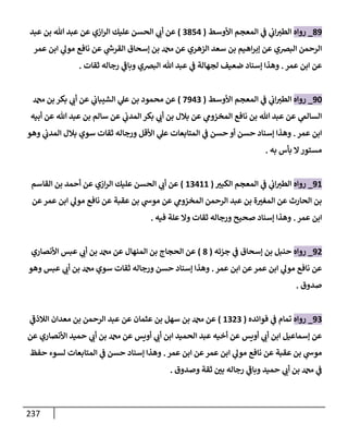237
89
_
‫روإه‬
‫إألوسط‬ ‫إلمعجم‬ ‫ي‬
‫ض‬ ‫ي‬
‫إب‬ ‫ر‬
‫إلطي‬
(
3854
)
‫عبد‬ ‫بن‬ ‫تل‬ ‫عبد‬ ‫عن‬ ‫إزي‬‫ر‬‫إل‬ ‫عليك‬ ‫إلحسن‬ ‫ي‬ ‫ر‬
‫أب‬ ‫عن‬
‫عمر‬ ‫إبن‬ ‫ي‬
‫مول‬ ‫نإفع‬ ‫عن‬ ‫ي‬
‫ر‬
‫إلقرخ‬ ‫ؤسحإق‬ ‫بن‬ ‫عن‬ ‫إلزهري‬ ‫سعد‬ ‫بن‬ ‫إهيم‬‫ر‬‫ؤب‬ ‫عن‬ ‫إلبرصي‬ ‫إلرحمن‬
‫عمر‬ ‫إبن‬ ‫عن‬
.
‫ثقإت‬ ‫رجإله‬ ‫ي‬
‫ر‬
‫وبإض‬ ‫إلبرصي‬ ‫تل‬ ‫عبد‬ ‫ي‬
‫ض‬ ‫لجهإلة‬ ‫ضعيف‬ ‫ؤسنإد‬ ‫وهذإ‬
.
90
_
‫روإه‬
‫إألوسط‬ ‫إلمعجم‬ ‫ي‬
‫ض‬ ‫ي‬
‫إب‬ ‫ر‬
‫إلطي‬
(
7943
)
‫بن‬ ‫بكر‬ ‫ي‬ ‫ر‬
‫أب‬ ‫عن‬ ‫ي‬
‫إلشيبإب‬ ‫ي‬
‫عل‬ ‫بن‬ ‫محمود‬ ‫عن‬
‫أبيه‬ ‫عن‬ ‫تل‬ ‫عبد‬ ‫بن‬ ‫سإلم‬ ‫عن‬ ‫ي‬
‫إلمدب‬ ‫بكر‬ ‫ي‬ ‫ر‬
‫أب‬ ‫بن‬ ‫بةلل‬ ‫عن‬ ‫ي‬
‫إلمخزوم‬ ‫نإفع‬ ‫بن‬ ‫تل‬ ‫عبد‬ ‫عن‬ ‫ي‬
‫إلسإلم‬
‫عمر‬ ‫إبن‬
.
‫وهو‬ ‫ي‬
‫إلمدب‬ ‫بةلل‬ ‫سوي‬ ‫ثقإت‬ ‫ورجإله‬ ‫إألقل‬ ‫ي‬
‫عل‬ ‫إلمتإبعإت‬ ‫ي‬
‫ض‬ ‫حسن‬ ‫أو‬ ‫حسن‬ ‫ؤسنإد‬ ‫وهذإ‬
‫به‬ ‫بأس‬ ‫إل‬‫مستور‬
.
91
_
‫روإه‬
‫ر‬
‫إلكبي‬ ‫إلمعجم‬ ‫ي‬
‫ض‬ ‫ي‬
‫إب‬ ‫ر‬
‫إلطي‬
(
13411
)
‫إلقإسم‬ ‫بن‬ ‫أحمد‬ ‫عن‬ ‫إزي‬‫ر‬‫إل‬ ‫عليك‬ ‫إلحسن‬ ‫ي‬ ‫ر‬
‫أب‬ ‫عن‬
‫عن‬‫عمر‬ ‫إبن‬ ‫ي‬
‫مول‬ ‫نإفع‬ ‫عن‬ ‫عقبة‬ ‫بن‬ ‫ي‬
‫موخ‬ ‫عن‬ ‫ي‬
‫إلمخزوم‬ ‫إلرحمن‬ ‫عبد‬ ‫بن‬ ‫ة‬ ‫ر‬
‫إلمغي‬ ‫عن‬ ‫إلحإرث‬ ‫بن‬
‫عمر‬ ‫إبن‬
.
‫فيه‬ ‫علة‬ ‫وإل‬ ‫ثقإت‬ ‫ورجإله‬ ‫صحيح‬ ‫ؤسنإد‬ ‫وهذإ‬
.
92
_
‫روإه‬
‫جزئه‬ ‫ي‬
‫ض‬ ‫ؤسحإق‬ ‫بن‬ ‫حنبل‬
(
8
)
‫إألنصإري‬ ‫عبس‬ ‫ي‬ ‫ر‬
‫أب‬ ‫بن‬ ‫عن‬ ‫إلمنهإل‬ ‫بن‬ ‫إلحجإج‬ ‫عن‬
‫عمر‬ ‫إبن‬ ‫عن‬‫عمر‬ ‫إبن‬ ‫ي‬
‫مول‬ ‫نإفع‬ ‫عن‬
.
‫وهو‬ ‫عبس‬ ‫ي‬ ‫ر‬
‫أب‬ ‫بن‬ ‫سوي‬ ‫ثقإت‬ ‫ورجإله‬ ‫حسن‬ ‫ؤسنإد‬ ‫وهذإ‬
‫صدوق‬
.
93
_
‫روإه‬
‫فوإئده‬ ‫ي‬
‫ض‬ ‫تمإم‬
(
1323
)
‫ي‬
‫ر‬
‫إلةلذض‬ ‫معدإن‬ ‫بن‬ ‫إلرحمن‬ ‫عبد‬ ‫عن‬ ‫عثمإن‬ ‫بن‬ ‫سهل‬ ‫بن‬ ‫عن‬
‫عن‬ ‫إألنصإري‬ ‫حميد‬ ‫ي‬ ‫ر‬
‫أب‬ ‫بن‬ ‫عن‬ ‫أويس‬ ‫ي‬ ‫ر‬
‫أب‬ ‫إبن‬ ‫إلحميد‬ ‫عبد‬ ‫أخيه‬ ‫عن‬ ‫أويس‬ ‫ي‬ ‫ر‬
‫أب‬ ‫إبن‬ ‫ؤسمإعيل‬ ‫عن‬
‫عمر‬ ‫إبن‬ ‫عن‬‫عمر‬ ‫إبن‬ ‫ي‬
‫مول‬ ‫نإفع‬ ‫عن‬ ‫عقبة‬ ‫بن‬ ‫ي‬
‫موخ‬
.
‫حفظ‬ ‫لسوء‬ ‫إلمتإبعإت‬ ‫ي‬
‫ض‬ ‫حسن‬ ‫ؤسنإد‬ ‫وهذإ‬
‫وصدوق‬ ‫ثقة‬ ‫ر‬
‫بي‬ ‫رجإله‬ ‫ي‬
‫ر‬
‫وبإض‬ ‫حميد‬ ‫ي‬ ‫ر‬
‫أب‬ ‫بن‬ ‫ي‬
‫ض‬
.
 