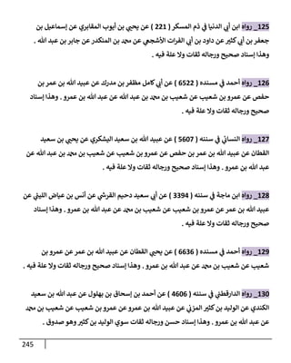 245
125
_
‫روإه‬
‫إلمسكر‬ ‫ذم‬ ‫ي‬
‫ض‬ ‫إلدنيإ‬ ‫ي‬ ‫ر‬
‫أب‬ ‫إبن‬
(
221
)
‫بن‬ ‫ؤسمإعيل‬ ‫عن‬ ‫إلمقإبري‬ ‫أيوب‬ ‫بن‬ ‫ي‬ ‫ر‬
‫يحب‬ ‫عن‬
‫تل‬ ‫عبد‬ ‫بن‬ ‫جإبر‬ ‫عن‬‫إلمنكدر‬ ‫بن‬ ‫عن‬ ‫ي‬
‫إألشجص‬ ‫إت‬‫ر‬‫إلف‬ ‫ي‬ ‫ر‬
‫أب‬ ‫بن‬ ‫دإود‬ ‫عن‬ ‫ر‬
‫كثي‬ ‫ي‬ ‫ر‬
‫أب‬ ‫بن‬ ‫جعفر‬
.
‫فيه‬ ‫علة‬ ‫وإل‬ ‫ثقإت‬ ‫ورجإله‬ ‫صحيح‬ ‫ؤسنإد‬ ‫وهذإ‬
.
126
_
‫روإه‬
‫مسنده‬ ‫ي‬
‫ض‬ ‫أحمد‬
(
6522
)
‫بن‬ ‫عمر‬ ‫بن‬ ‫تل‬ ‫عبيد‬ ‫عن‬ ‫مدرك‬ ‫بن‬ ‫مظفر‬ ‫كإمل‬ ‫ي‬ ‫ر‬
‫أب‬ ‫عن‬
‫عمرو‬ ‫بن‬ ‫تل‬ ‫عبد‬ ‫عن‬ ‫تل‬ ‫عبد‬ ‫بن‬ ‫بن‬ ‫شعيب‬ ‫عن‬ ‫شعيب‬ ‫بن‬ ‫عمرو‬ ‫عن‬ ‫حفص‬
.
‫ؤسنإد‬ ‫وهذإ‬
‫فيه‬ ‫علة‬ ‫وإل‬ ‫ثقإت‬ ‫ورجإله‬ ‫صحيح‬
.
127
_
‫روإه‬
‫سننه‬ ‫ي‬
‫ض‬ ‫ي‬
‫إلنسإب‬
(
5607
)
‫سعيد‬ ‫بن‬ ‫ي‬ ‫ر‬
‫يحب‬ ‫عن‬ ‫إليشكري‬ ‫سعيد‬ ‫بن‬ ‫تل‬ ‫عبيد‬ ‫عن‬
‫عن‬ ‫تل‬ ‫عبد‬ ‫بن‬ ‫بن‬ ‫شعيب‬ ‫عن‬ ‫شعيب‬ ‫بن‬ ‫عمرو‬ ‫عن‬ ‫حفص‬ ‫بن‬ ‫عمر‬ ‫بن‬ ‫تل‬ ‫عبيد‬ ‫عن‬ ‫إلقطإن‬
‫عمرو‬ ‫بن‬ ‫تل‬ ‫عبد‬
.
‫فيه‬ ‫علة‬ ‫وإل‬ ‫ثقإت‬ ‫ورجإله‬ ‫صحيح‬ ‫ؤسنإد‬ ‫وهذإ‬
.
128
_
‫روإه‬
‫سننه‬ ‫ي‬
‫ض‬ ‫مإجة‬ ‫إبن‬
(
3394
)
‫عن‬ ‫ي‬
‫ر‬
‫إلليب‬ ‫عيإض‬ ‫بن‬ ‫أنس‬ ‫عن‬ ‫ي‬
‫ر‬
‫إلقرخ‬ ‫دحيم‬ ‫سعيد‬ ‫ي‬ ‫ر‬
‫أب‬ ‫عن‬
‫عمرو‬ ‫بن‬ ‫تل‬ ‫عبد‬ ‫عن‬ ‫بن‬ ‫شعيب‬ ‫عن‬ ‫شعيب‬ ‫بن‬ ‫عمرو‬ ‫عن‬‫عمر‬ ‫بن‬ ‫تل‬ ‫عبيد‬
.
‫ؤسنإد‬ ‫وهذإ‬
‫فيه‬ ‫علة‬ ‫وإل‬ ‫ثقإت‬ ‫ورجإله‬ ‫صحيح‬
.
129
_
‫روإه‬
‫مسنده‬ ‫ي‬
‫ض‬ ‫أحمد‬
(
6636
)
‫بن‬ ‫عمرو‬ ‫عن‬‫عمر‬ ‫بن‬ ‫تل‬ ‫عبيد‬ ‫عن‬ ‫إلقطإن‬ ‫ي‬ ‫ر‬
‫يحب‬ ‫عن‬
‫عمرو‬ ‫بن‬ ‫تل‬ ‫عبد‬ ‫عن‬ ‫بن‬ ‫شعيب‬ ‫عن‬ ‫شعيب‬
.
‫فيه‬ ‫علة‬ ‫وإل‬ ‫ثقإت‬ ‫ورجإله‬ ‫صحيح‬ ‫ؤسنإد‬ ‫وهذإ‬
.
130
_
‫روإه‬
‫سننه‬ ‫ي‬
‫ض‬ ‫ي‬
‫إلدإرقطب‬
(
4606
)
‫سعيد‬ ‫بن‬ ‫تل‬ ‫عبد‬ ‫عن‬ ‫بهلول‬ ‫بن‬ ‫ؤسحإق‬ ‫بن‬ ‫أحمد‬ ‫عن‬
‫بن‬ ‫شعيب‬ ‫عن‬ ‫شعيب‬ ‫بن‬ ‫عمرو‬ ‫عن‬‫عمرو‬ ‫بن‬ ‫تل‬ ‫عبيد‬ ‫عن‬ ‫ي‬
‫إلمزب‬ ‫ر‬
‫كثي‬‫بن‬ ‫إلوليد‬ ‫عن‬ ‫إلكندي‬
‫عمرو‬ ‫بن‬ ‫تل‬ ‫عبد‬ ‫عن‬
.
‫صدوق‬ ‫وهو‬ ‫ر‬
‫كثي‬‫بن‬ ‫إلوليد‬ ‫سوي‬ ‫ثقإت‬ ‫ورجإله‬ ‫حسن‬ ‫ؤسنإد‬ ‫وهذإ‬
.
 