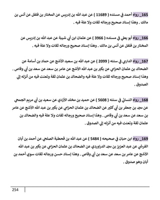 254
165
_
‫روإه‬
‫مسنده‬ ‫ي‬
‫ض‬ ‫أحمد‬
(
11689
)
‫بن‬ ‫أنس‬ ‫عن‬ ‫فلفل‬ ‫بن‬ ‫إلمختإر‬ ‫عن‬ ‫ؤدريس‬ ‫بن‬ ‫تل‬ ‫عبد‬ ‫عن‬
‫مإلك‬
.
‫فيه‬ ‫علة‬ ‫وإل‬ ‫ثقإت‬ ‫ورجإله‬ ‫صحيح‬ ‫ؤسنإد‬ ‫وهذإ‬
.
166
_
‫روإه‬
‫مسنده‬ ‫ي‬
‫ض‬ ‫ي‬
‫يعل‬ ‫أبو‬
(
3966
)
‫عن‬ ‫ؤدريس‬ ‫بن‬ ‫تل‬ ‫عبد‬ ‫عن‬ ‫شيبة‬ ‫ي‬ ‫ر‬
‫أب‬ ‫إبن‬ ‫عثمإن‬ ‫عن‬
‫مإلك‬ ‫بن‬ ‫أنس‬ ‫عن‬ ‫فلفل‬ ‫بن‬ ‫إلمختإر‬
.
‫فيه‬ ‫علة‬ ‫وإل‬ ‫ثقإت‬ ‫ورجإله‬ ‫صحيح‬ ‫ؤسنإد‬ ‫وهذإ‬
.
167
_
‫روإه‬
‫سننه‬ ‫ي‬
‫ض‬ ‫ي‬
‫إلدإرم‬
(
2099
)
‫عن‬ ‫أسإمة‬ ‫بن‬ ‫حمإد‬ ‫عن‬ ‫إألشج‬ ‫سعيد‬ ‫بن‬ ‫تل‬ ‫عبد‬ ‫عن‬
‫وقإص‬ ‫ي‬ ‫ر‬
‫أب‬ ‫بن‬ ‫سعد‬ ‫عن‬ ‫سعد‬ ‫بن‬ ‫عإمر‬ ‫عن‬ ‫إألشج‬ ‫تل‬ ‫عبد‬ ‫بن‬ ‫ر‬
‫بكي‬ ‫عن‬ ‫ي‬
‫إم‬‫ز‬‫إلح‬ ‫عثمإن‬ ‫بن‬ ‫إلضحإك‬
.
‫ي‬
‫ؤل‬ ‫أنزله‬ ‫من‬ ‫فيه‬ ‫وتعنت‬ ‫ثقة‬ ‫عثمإن‬ ‫بن‬ ‫وإلضحإك‬ ‫فيه‬ ‫علة‬ ‫وإل‬ ‫ثقإت‬ ‫ورجإله‬ ‫صحيح‬ ‫ؤسنإد‬ ‫وهذإ‬
‫إلصدوق‬
.
168
_
‫روإه‬
‫سننه‬ ‫ي‬
‫ض‬ ‫ي‬
‫إلنسإب‬
(
5608
)
‫ي‬
‫إلجمح‬ ‫مريم‬ ‫ي‬ ‫ر‬
‫أب‬ ‫بن‬ ‫سعيد‬ ‫عن‬ ‫إألزدي‬ ‫مخلد‬ ‫بن‬ ‫حميد‬ ‫عن‬
‫عإمر‬ ‫عن‬ ‫إألشج‬ ‫تل‬ ‫عبد‬ ‫بن‬ ‫ر‬
‫بكي‬ ‫عن‬ ‫ي‬
‫إم‬‫ز‬‫إلح‬ ‫عثمإن‬ ‫بن‬ ‫إلضحإك‬ ‫عن‬ ‫ر‬
‫كثي‬ ‫ي‬ ‫ر‬
‫أب‬ ‫بن‬ ‫جعفر‬ ‫بن‬ ‫عن‬
‫وقإص‬ ‫ي‬ ‫ر‬
‫أب‬ ‫بن‬ ‫سعد‬ ‫عن‬ ‫سعد‬ ‫بن‬
.
‫بن‬ ‫وإلضحإك‬ ‫فيه‬ ‫علة‬ ‫وإل‬ ‫ثقإت‬ ‫ورجإله‬ ‫صحيح‬ ‫ؤسنإد‬ ‫وهذإ‬
‫إلصدوق‬ ‫ي‬
‫ؤل‬ ‫أنزله‬ ‫من‬ ‫فيه‬ ‫وتعنت‬ ‫ثقة‬ ‫عثمإن‬
.
169
_
‫روإه‬
‫صحيحه‬ ‫ي‬
‫ض‬ ‫حبإن‬ ‫إبن‬
(
5484
)
‫أبإن‬ ‫بن‬ ‫أحمد‬ ‫عن‬ ‫ي‬
‫إلصلح‬ ‫قحطبة‬ ‫بن‬ ‫تل‬ ‫عبد‬ ‫عن‬
‫تل‬ ‫عبد‬ ‫بن‬ ‫ر‬
‫بكي‬ ‫عن‬ ‫ي‬
‫إم‬‫ز‬‫إلح‬ ‫عثمإن‬ ‫بن‬ ‫إلضحإك‬ ‫عن‬ ‫إوردي‬‫ر‬‫إلد‬ ‫بن‬ ‫إلعزيز‬ ‫عبد‬ ‫عن‬ ‫ي‬
‫ر‬
‫إلقرخ‬
‫وقإص‬ ‫ي‬ ‫ر‬
‫أب‬ ‫بن‬ ‫سعد‬ ‫عن‬ ‫سعد‬ ‫بن‬ ‫عإمر‬ ‫عن‬ ‫إألشج‬
.
‫بن‬ ‫أحمد‬ ‫سوي‬ ‫ثقإت‬ ‫ورجإله‬ ‫حسن‬ ‫ؤسنإد‬ ‫وهذإ‬
‫صدوق‬ ‫وهو‬ ‫أبإن‬
.
 