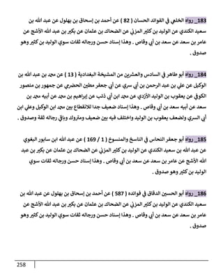 258
183
_
‫روإه‬
‫إلحسإن‬ ‫إلفوإئد‬ ‫ي‬
‫ض‬ ‫ي‬
‫إلخلص‬
(
82
)
‫بن‬ ‫تل‬ ‫عبد‬ ‫عن‬ ‫بهلول‬ ‫بن‬ ‫ؤسحإق‬ ‫بن‬ ‫أحمد‬ ‫عن‬
‫عن‬ ‫إألشج‬ ‫تل‬ ‫عبد‬ ‫بن‬ ‫ر‬
‫بكي‬ ‫عن‬ ‫عثمإن‬ ‫بن‬ ‫إلضحإك‬ ‫عن‬ ‫ي‬
‫إلمزب‬ ‫ر‬
‫كثي‬‫بن‬ ‫إلوليد‬ ‫عن‬ ‫إلكندي‬ ‫سعيد‬
‫وقإص‬ ‫ي‬ ‫ر‬
‫أب‬ ‫بن‬ ‫سعد‬ ‫عن‬ ‫سعد‬ ‫بن‬ ‫عإمر‬
.
‫وهو‬ ‫ر‬
‫كثي‬‫بن‬ ‫إلوليد‬ ‫سوي‬ ‫ثقإت‬ ‫ورجإله‬ ‫حسن‬ ‫ؤسنإد‬ ‫وهذإ‬
‫صدوق‬
.
184
_
‫روإه‬
‫إلبغدإدية‬ ‫إلمشيخة‬ ‫من‬ ‫ين‬ ‫ر‬
‫وإلعش‬ ‫إلسإدس‬ ‫ي‬
‫ض‬ ‫طإهر‬‫أبو‬
(
13
)
‫بن‬ ‫تل‬ ‫عبد‬ ‫بن‬ ‫عن‬
‫منصور‬ ‫بن‬ ‫جمهور‬ ‫عن‬ ‫ي‬
‫م‬‫إلحرص‬ ‫ر‬
‫مطي‬ ‫جعفر‬ ‫ي‬ ‫ر‬
‫أب‬ ‫عن‬ ‫شي‬ ‫ي‬ ‫ر‬
‫أب‬ ‫بن‬ ‫إلرحمن‬ ‫عبد‬ ‫بن‬ ‫ي‬
‫عل‬ ‫عن‬ ‫إلوكيل‬
‫بن‬ ‫أبيه‬ ‫عن‬ ‫بن‬ ‫إهيم‬‫ر‬‫ؤب‬ ‫عن‬ ‫ذئب‬ ‫ي‬ ‫ر‬
‫أب‬ ‫إبن‬ ‫عن‬ ‫إألزدي‬ ‫إلوليد‬ ‫بن‬ ‫يعقوب‬ ‫عن‬ ‫ي‬
‫إلكوض‬
‫وقإص‬ ‫ي‬ ‫ر‬
‫أب‬ ‫بن‬ ‫سعد‬ ‫أبيه‬ ‫عن‬ ‫سعد‬
.
‫إبن‬ ‫ي‬
‫وعل‬ ‫إلوكيل‬ ‫إبن‬ ‫ر‬
‫بي‬ ‫لةلنقطإع‬ ‫جدإ‬ ‫ضعيف‬ ‫ؤسنإد‬ ‫وهذإ‬
‫وصدوق‬ ‫ثقة‬ ‫رجإله‬ ‫ي‬
‫ر‬
‫وبإض‬ ‫وك‬ ‫ر‬
‫ومي‬ ‫ضعيف‬ ‫ر‬
‫بي‬ ‫فيه‬ ‫وإختلف‬ ‫إلوليد‬ ‫بن‬ ‫يعقوب‬ ‫ولضعف‬ ‫إلشي‬ ‫ي‬ ‫ر‬
‫أب‬
.
185
_
‫روإه‬
‫وإلمنسوخ‬ ‫إلنإسخ‬ ‫ي‬
‫ض‬ ‫إلنحإس‬ ‫جعفر‬ ‫أبو‬
(
1
/
169
)
‫إلبغوي‬ ‫سإبور‬ ‫إبن‬ ‫تل‬ ‫عبد‬ ‫عن‬
‫عبد‬ ‫بن‬ ‫ر‬
‫بكي‬ ‫عن‬ ‫عثمإن‬ ‫بن‬ ‫إلضحإك‬ ‫عن‬ ‫ي‬
‫إلمزب‬ ‫ر‬
‫كثي‬‫بن‬ ‫إلوليد‬ ‫عن‬ ‫إلكندي‬ ‫سعيد‬ ‫بن‬ ‫تل‬ ‫عبد‬ ‫عن‬
‫وقإص‬ ‫ي‬ ‫ر‬
‫أب‬ ‫بن‬ ‫سعد‬ ‫عن‬ ‫سعد‬ ‫بن‬ ‫عإمر‬ ‫عن‬ ‫إألشج‬ ‫تل‬
.
‫سوي‬ ‫ثقإت‬ ‫ورجإله‬ ‫حسن‬ ‫ؤسنإد‬ ‫وهذإ‬
‫صدوق‬ ‫وهو‬ ‫ر‬
‫كثي‬‫بن‬ ‫إلوليد‬
.
186
_
‫روإه‬
‫فوإئده‬ ‫ي‬
‫ض‬ ‫إلدقإق‬ ‫ر‬
‫إلحسي‬ ‫أبو‬
(
587
)
‫بن‬ ‫تل‬ ‫عبد‬ ‫عن‬ ‫بهلول‬ ‫بن‬ ‫ؤسحإق‬ ‫بن‬ ‫أحمد‬ ‫عن‬
‫عن‬ ‫إألشج‬ ‫تل‬ ‫عبد‬ ‫بن‬ ‫ر‬
‫بكي‬ ‫عن‬ ‫عثمإن‬ ‫بن‬ ‫إلضحإك‬ ‫عن‬ ‫ي‬
‫إلمزب‬ ‫ر‬
‫كثي‬‫بن‬ ‫إلوليد‬ ‫عن‬ ‫إلكندي‬ ‫سعيد‬
‫وقإص‬ ‫ي‬ ‫ر‬
‫أب‬ ‫بن‬ ‫سعد‬ ‫عن‬ ‫سعد‬ ‫بن‬ ‫عإمر‬
.
‫وهو‬ ‫ر‬
‫كثي‬‫بن‬ ‫إلوليد‬ ‫سوي‬ ‫ثقإت‬ ‫ورجإله‬ ‫حسن‬ ‫ؤسنإد‬ ‫وهذإ‬
‫صدوق‬
.
 