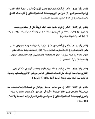 150
‫رقم‬ ‫وكتإب‬
(
647
)
(
‫إلفإسق‬ ‫إلتإفه‬ ‫إلرويبضة‬ ‫يتكلم‬
ٌ
‫زمإن‬ ‫ي‬
‫ر‬
‫يأب‬ ‫حديث‬ ‫وتصحيح‬ ‫أسإنيد‬ ‫ي‬
‫ػ‬ ‫إلكإمل‬
‫تسع‬ ‫من‬ ‫إلعإمة‬ ‫أمر‬ ‫ي‬
‫ػ‬
(
9
)
‫إلفسق‬ ‫أحكإم‬ ‫قلب‬ ‫ي‬
‫ػ‬ ‫وإلمنإفقي‬ ‫إلحدثإء‬ ‫عإدة‬ ‫وبيإن‬ ‫ي‬
‫إلنب‬ ‫عن‬ ‫طرق‬
‫وإلتعظيم‬ ‫وإلتحسي‬ ‫إلمدح‬ ‫ألفإظ‬ ‫ي‬
‫ؤل‬ ‫ك‬ ‫ر‬
‫وإلش‬ ‫وإلفحش‬
)
‫رقم‬ ‫وكتإب‬
(
652
( )
‫خمسة‬ ‫من‬ ‫مسلم‬ ‫كل‬ ‫ي‬
‫عل‬
ٌ
‫فريضة‬ ‫إلعلم‬ ‫طلب‬ ‫حديث‬ ‫توإتر‬ ‫ي‬
‫ػ‬ ‫إلكإمل‬
‫ين‬ ‫ر‬
‫وعش‬
(
25
)
‫زعم‬ ‫من‬ ‫بةلدة‬ ‫وشدة‬ ‫ضعيف‬ ‫أنه‬ ‫زعم‬ ‫من‬ ‫تعنت‬ ‫شدة‬ ‫وبيإن‬ ‫ي‬
‫إلنب‬ ‫ي‬
‫ؤل‬ ‫مختلفإ‬ ‫طريقإ‬
‫فوه‬ ّ‫ضع‬ ‫إألوإئل‬ ‫إلحديث‬ ‫أئمة‬ ‫أن‬
)
‫رقم‬ ‫وكتإب‬
(
656
)
(
‫إلخمر‬ ‫ي‬
‫ػ‬ ‫إلتجإرة‬ ‫م‬ َّ
‫وحر‬ ‫ثمنه‬ ‫م‬ َّ
‫حر‬ ‫شيئإ‬ ‫م‬ َّ
‫حر‬ ‫ؤذإ‬ ‫تل‬ ‫ؤن‬ ‫أحإديث‬ ‫ي‬
‫ػ‬ ‫إلكإمل‬
‫حكم‬ ‫ذلك‬ ‫أن‬ ‫وإألئمة‬ ‫إلصحإبة‬ ‫إتفإق‬ ‫وبيإن‬ ‫أحإديث‬ ‫من‬ ‫ي‬
‫إلمعب‬ ‫ذلك‬ ‫ي‬
‫ػ‬ ‫ورد‬ ‫ومإ‬ ‫فإعليهإ‬ ‫ولعن‬
‫إلمتوإتر‬ ‫ونقض‬ ‫إلدين‬ ‫هدم‬ ‫ي‬
‫ػ‬ ‫وإلمنإفقي‬ ‫إلحدثإء‬ ‫عإدة‬ ‫وبيإن‬ ‫ورة‬‫بإلرص‬ ‫إلدين‬ ‫من‬ ‫معلوم‬ ‫متوإتر‬
‫إلكبإئر‬ ‫وإستحةلل‬
/
450
‫حديث‬
)
‫رقم‬ ‫وكتإب‬
(
657
)
(
‫يلعن‬ ‫كإن‬‫تل‬ ‫رسول‬ ‫أن‬ ‫وأحإديث‬ ‫إلكإفرين‬ ‫لعن‬ ‫تل‬ ‫ؤن‬ ‫آيإت‬ ‫ي‬
‫ػ‬ ‫إلكإمل‬
‫بحديث‬ ‫وتمحكهم‬ ‫إلكإفرين‬ ‫لعن‬ ‫من‬ ‫إلمإنعي‬ ‫وإلمنإفقي‬ ‫إلحدثإء‬ ‫ي‬
‫عل‬ ‫ذلك‬ ‫أثر‬ ‫شدة‬ ‫وبيإن‬ ‫إلكإفرين‬
‫آحإد‬ ‫حديث‬ ‫وكونه‬ ‫تأويله‬ ‫وبيإن‬
ً
‫إنإ‬ ّ‫لع‬ ‫ث‬ َ‫بع‬
ُ
‫أ‬ ‫لم‬
/
400
‫وحديث‬ ‫آية‬
)
‫رقم‬ ‫وكتإب‬
(
658
)
(
‫إ‬
‫درجته‬ ‫وبيإن‬ ‫ؤسنإد‬ ‫كل‬‫تفصيل‬ ‫مع‬ ‫ي‬
‫إب‬‫ز‬‫إل‬ ‫رجم‬ ‫أحإديث‬ ‫أسإنيد‬ ‫مع‬
َ
‫ج‬ ‫ي‬
‫ػ‬ ‫لكإمل‬
‫إلدين‬ ‫من‬ ‫معلوم‬ ‫متوإتر‬ ٌ
‫حكم‬ ‫ي‬
‫إب‬‫ز‬‫إل‬ ‫رجم‬ ‫أن‬ ‫وإألئمة‬ ‫إلصحإبة‬ ‫إتفإق‬ ‫وبيإن‬ ‫وإلضعف‬ ‫إلصحة‬ ‫من‬
‫وإألئمة‬ ‫إلصحإبة‬ ‫وإتهإم‬‫إلمتوإتر‬ ‫ونقض‬ ‫إلدين‬ ‫هدم‬ ‫ي‬
‫ػ‬ ‫وإلمنإفقي‬ ‫إلحدثإء‬ ‫عإدة‬ ‫وبيإن‬ ‫ورة‬‫بإلرص‬
/
850
‫ؤسنإد‬
)
 