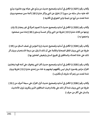 245
‫رقم‬ ‫وكتإب‬
(
527
)
(
‫ع‬ َّ
‫وس‬ ‫إء‬‫ر‬‫عإشو‬ ‫يوم‬ ‫عيإله‬ ‫ي‬
‫عل‬ ‫ع‬ َّ
‫وس‬ ‫من‬ ‫حديث‬ ‫وتصحيح‬ ‫أسإنيد‬ ‫ي‬
‫ػ‬ ‫إلكإمل‬
‫سبع‬ ‫من‬ ‫ه‬ِ‫ت‬
َ
‫سن‬ ‫سإئر‬ ‫عليه‬ ‫تل‬
(
7
)
‫ة‬ ‫ر‬
‫عش‬‫كر‬ِ
‫وذ‬ ‫ي‬
‫إلنب‬ ‫عن‬ ‫طرق‬
(
10
)
‫وبيإن‬ ‫صححوه‬ ‫ممن‬ ‫أئمة‬
‫تكذيبه‬ ‫ي‬
‫ػ‬ ‫إلجوزي‬ ‫وإبن‬ ‫تيمية‬ ‫إبن‬ ‫ع‬ِ‫ب‬
َ
‫ت‬ ‫من‬ ‫تعنت‬ ‫شدة‬
)
‫رقم‬ ‫وكتإب‬
(
533
)
(
‫بإذن‬ ‫ؤإل‬ ‫رمضإن‬ ‫غت‬ ‫ي‬
‫ػ‬ ‫أة‬‫ر‬‫إلم‬ ‫تصوم‬ ‫إل‬ ‫حديث‬ ‫وتصحيح‬ ‫أسإنيد‬ ‫ي‬
‫ػ‬ ‫إلكإمل‬
‫ة‬ ‫ر‬
‫عش‬ ‫ثةلث‬ ‫من‬ ‫زوجهإ‬
(
13
)
‫وستي‬ ‫خمسة‬ ‫كر‬ِ
‫وذ‬ ‫ي‬
‫إلنب‬ ‫عن‬ ‫طريقإ‬
(
65
)
‫صححوه‬ ‫ممن‬ ‫ؤمإمإ‬
‫به‬ ‫وإحتجوإ‬
)
‫رقم‬ ‫وكتإب‬
(
534
)
(
‫من‬ ‫إلسإق‬ ‫نصف‬ ‫ي‬
‫ؤل‬ ‫إلمؤمن‬ ‫ؤزرة‬ ‫حديث‬ ‫وتصحيح‬ ‫أسإنيد‬ ‫ي‬
‫ػ‬ ‫إلكإمل‬
(
19
)
‫أثر‬ ‫وبيإن‬ ‫إإلستحبإب‬ ‫درجة‬ ‫عن‬ ‫ل‬‫يت‬ ‫إل‬ ‫ذلك‬ ‫أن‬ ‫ي‬
‫عل‬ ‫وإألئمة‬ ‫إلصحإبة‬ ‫إتفإق‬ ‫وبيإن‬ ‫ي‬
‫إلنب‬ ‫عن‬ ‫طريقإ‬
‫بهإ‬ ‫إلعإملي‬ ‫وتبغيض‬ ‫إلسي‬ ‫تقبيح‬ ‫ي‬
‫ػ‬ ‫وإلمنإفقي‬ ‫إلحدثإء‬ ‫عإدة‬ ‫ي‬
‫عل‬ ‫ذلك‬
)
‫رقم‬ ‫وكتإب‬
(
535
)
(
‫يتخذون‬ ‫قومإ‬ ‫أمته‬ ‫ي‬
‫عل‬ ‫يتخوف‬ ‫ي‬
‫إلنب‬ ‫كإن‬‫حديث‬ ‫وتصحيح‬ ‫أسإنيد‬ ‫ي‬
‫ػ‬ ‫إلكإمل‬
‫ة‬ ‫ر‬
‫عش‬ ‫ؤحدي‬ ‫من‬ ‫غنإء‬ ‫به‬ ‫ليغنيهم‬ ‫بأفقههم‬ ‫ليس‬ ‫إلرجل‬ ‫يقدمون‬ ‫إمت‬‫ز‬‫م‬ ‫إلقرآن‬
(
11
)
‫وبيإن‬ ‫طريقإ‬
‫مكذوب‬ ‫أو‬ ‫وك‬ ‫ر‬
‫مت‬ ‫أنه‬ ‫زعم‬ ‫من‬ ‫تعنت‬ ‫شدة‬
)
‫رقم‬ ‫وكتإب‬
(
536
)
(
‫من‬ ‫أحرف‬ ‫سبعة‬ ‫ي‬
‫عل‬ ‫إلقرآن‬ ‫أنزل‬ ‫حديث‬ ‫وتصحيح‬ ‫أسإنيد‬ ‫ي‬
‫ػ‬ ‫إلكإمل‬
(
31
)
‫إألحإديث‬ ‫نزول‬ ‫ينكرون‬ ‫إلذين‬ ‫إلمنإفقي‬ ‫وخبث‬ ‫بةلدة‬ ‫ي‬
‫عل‬ ‫ذلك‬ ‫أثر‬ ‫شدة‬ ‫وبيإن‬ ‫ي‬
‫إلنب‬ ‫عن‬ ‫طريقإ‬
‫حرف‬ ‫من‬ ‫ر‬
‫أكت‬ ‫ي‬
‫عل‬ ‫وإلسي‬
)
 