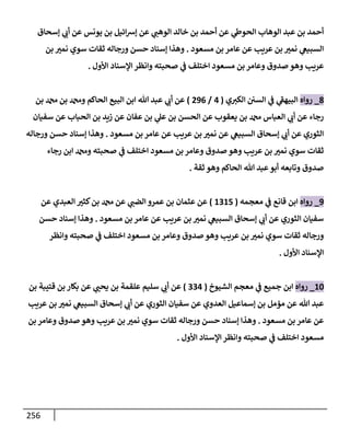 256
‫ؤسحإق‬ ‫ي‬
‫أب‬ ‫عن‬ ‫يونس‬ ‫بن‬ ‫إئيل‬‫ش‬‫ؤ‬ ‫عن‬ ‫ي‬
‫إلوهب‬ ‫خإلد‬ ‫بن‬ ‫أحمد‬ ‫عن‬ ‫ي‬
‫إلحوط‬ ‫إلوهإب‬ ‫عبد‬ ‫بن‬ ‫أحمد‬
‫مسعود‬ ‫بن‬ ‫عإمر‬ ‫عن‬ ‫عريب‬ ‫بن‬ ‫نمت‬ ‫ي‬
‫إلسبيغ‬
.
‫بن‬ ‫نمت‬ ‫سوي‬ ‫ثقإت‬ ‫ورجإله‬ ‫حسن‬ ‫ؤسنإد‬ ‫وهذإ‬
‫إألول‬ ‫إؤلسنإد‬ ‫وإنظر‬ ‫صحبته‬ ‫ي‬
‫ػ‬ ‫إختلف‬ ‫مسعود‬ ‫بن‬ ‫وعإمر‬ ‫صدوق‬ ‫وهو‬ ‫عريب‬
.
8
_
‫روإه‬
‫ي‬‫إلكت‬ ‫إلسي‬ ‫ي‬
‫ػ‬ ‫ي‬
‫ر‬
‫إلبيهؼ‬
(
4
/
296
)
‫بن‬ ‫دمحم‬ ‫بن‬ ‫ودمحم‬ ‫إلحإكم‬ ‫إلبيع‬ ‫إبن‬ ‫تل‬ ‫عبد‬ ‫ي‬
‫أب‬ ‫عن‬
‫سفيإن‬ ‫عن‬ ‫إلحبإب‬ ‫بن‬ ‫زيد‬ ‫عن‬ ‫عفإن‬ ‫بن‬ ‫ي‬
‫عل‬ ‫بن‬ ‫إلحسن‬ ‫عن‬ ‫يعقوب‬ ‫بن‬ ‫دمحم‬ ‫إلعبإس‬ ‫ي‬
‫أب‬ ‫عن‬ ‫رجإء‬
‫مسعود‬ ‫بن‬ ‫عإمر‬ ‫عن‬ ‫عريب‬ ‫بن‬ ‫نمت‬ ‫عن‬ ‫ي‬
‫إلسبيغ‬ ‫ؤسحإق‬ ‫ي‬
‫أب‬ ‫عن‬ ‫إلثوري‬
.
‫ورجإله‬ ‫حسن‬ ‫ؤسنإد‬ ‫وهذإ‬
‫رجإء‬ ‫إبن‬ ‫ودمحم‬ ‫صحبته‬ ‫ي‬
‫ػ‬ ‫إختلف‬ ‫مسعود‬ ‫بن‬ ‫وعإمر‬ ‫صدوق‬ ‫وهو‬ ‫عريب‬ ‫بن‬ ‫نمت‬ ‫سوي‬ ‫ثقإت‬
‫ثقة‬ ‫وهو‬ ‫إلحإكم‬ ‫تل‬ ‫عبد‬‫أبو‬ ‫وتإبعه‬ ‫صدوق‬
.
9
_
‫روإه‬
‫معجمه‬ ‫ي‬
‫ػ‬ ‫قإنع‬ ‫إبن‬
(
1315
)
‫عن‬ ‫إلعبدي‬ ‫كثت‬‫بن‬ ‫دمحم‬ ‫عن‬ ‫ي‬
‫إلضب‬ ‫عمرو‬ ‫بن‬ ‫عثمإن‬ ‫عن‬
‫مسعود‬ ‫بن‬ ‫عإمر‬ ‫عن‬ ‫عريب‬ ‫بن‬ ‫نمت‬ ‫ي‬
‫إلسبيغ‬ ‫ؤسحإق‬ ‫ي‬
‫أب‬ ‫عن‬ ‫إلثوري‬ ‫سفيإن‬
.
‫حسن‬ ‫ؤسنإد‬ ‫وهذإ‬
‫وإنظر‬ ‫صحبته‬ ‫ي‬
‫ػ‬ ‫إختلف‬ ‫مسعود‬ ‫بن‬ ‫وعإمر‬ ‫صدوق‬ ‫وهو‬ ‫عريب‬ ‫بن‬ ‫نمت‬ ‫سوي‬ ‫ثقإت‬ ‫ورجإله‬
‫إألول‬ ‫إؤلسنإد‬
.
10
_
‫روإه‬
‫إلشيوخ‬ ‫معجم‬ ‫ي‬
‫ػ‬ ‫جميع‬ ‫إبن‬
(
334
)
‫بن‬ ‫قتيبة‬ ‫بن‬ ‫بكإر‬ ‫عن‬ ‫ي‬
‫يحب‬ ‫بن‬ ‫علقمة‬ ‫سليم‬ ‫ي‬
‫أب‬ ‫عن‬
‫عريب‬ ‫بن‬ ‫نمت‬ ‫ي‬
‫إلسبيغ‬ ‫ؤسحإق‬ ‫ي‬
‫أب‬ ‫عن‬ ‫إلثوري‬ ‫سفيإن‬ ‫عن‬ ‫إلعدوي‬ ‫ؤسمإعيل‬ ‫بن‬ ‫مؤمل‬ ‫عن‬ ‫تل‬ ‫عبد‬
‫مسعود‬ ‫بن‬ ‫عإمر‬ ‫عن‬
.
‫بن‬ ‫وعإمر‬ ‫صدوق‬ ‫وهو‬ ‫عريب‬ ‫بن‬ ‫نمت‬ ‫سوي‬ ‫ثقإت‬ ‫ورجإله‬ ‫حسن‬ ‫ؤسنإد‬ ‫وهذإ‬
‫إألول‬ ‫إؤلسنإد‬ ‫وإنظر‬ ‫صحبته‬ ‫ي‬
‫ػ‬ ‫إختلف‬ ‫مسعود‬
.
 