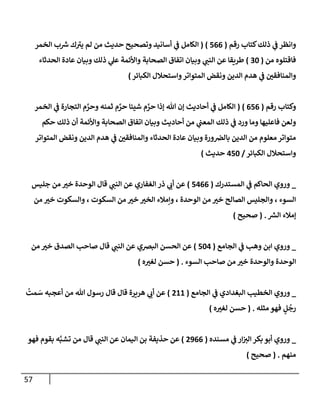 57
‫ذلك‬ ‫ي‬
‫ػ‬ ‫وإنظر‬
‫رقم‬ ‫كتإب‬
(
566
)
(
‫إلخمر‬ ‫ب‬ ‫ر‬
‫ش‬ ‫ك‬ ‫ر‬
‫يت‬ ‫لم‬ ‫من‬ ‫حديث‬ ‫وتصحيح‬ ‫أسإنيد‬ ‫ي‬
‫ػ‬ ‫إلكإمل‬
‫من‬ ‫فإقتلوه‬
(
30
)
‫إلحدثإء‬ ‫عإدة‬ ‫وبيإن‬ ‫ذلك‬ ‫ي‬
‫عل‬ ‫وإألئمة‬ ‫إلصحإبة‬ ‫إتفإق‬ ‫وبيإن‬ ‫ي‬
‫إلنب‬ ‫عن‬ ‫طريقإ‬
‫إلكبإئر‬ ‫وإستحةلل‬‫إلمتوإتر‬ ‫ونقض‬ ‫إلدين‬ ‫هدم‬ ‫ي‬
‫ػ‬ ‫وإلمنإفقي‬
)
‫رقم‬ ‫وكتإب‬
(
656
)
(
‫إلخمر‬ ‫ي‬
‫ػ‬ ‫إلتجإرة‬ ‫م‬ َّ
‫وحر‬ ‫ثمنه‬ ‫م‬ َّ
‫حر‬ ‫شيئإ‬ ‫م‬ َّ
‫حر‬ ‫ؤذإ‬ ‫تل‬ ‫ؤن‬ ‫أحإديث‬ ‫ي‬
‫ػ‬ ‫إلكإمل‬
‫حكم‬ ‫ذلك‬ ‫أن‬ ‫وإألئمة‬ ‫إلصحإبة‬ ‫إتفإق‬ ‫وبيإن‬ ‫أحإديث‬ ‫من‬ ‫ي‬
‫إلمعب‬ ‫ذلك‬ ‫ي‬
‫ػ‬ ‫ورد‬ ‫ومإ‬ ‫فإعليهإ‬ ‫ولعن‬
‫إلمتوإتر‬ ‫ونقض‬ ‫إلدين‬ ‫هدم‬ ‫ي‬
‫ػ‬ ‫وإلمنإفقي‬ ‫إلحدثإء‬ ‫عإدة‬ ‫وبيإن‬ ‫ورة‬‫بإلرص‬ ‫إلدين‬ ‫من‬ ‫معلوم‬ ‫متوإتر‬
‫إلكبإئر‬ ‫وإستحةلل‬
/
450
‫حديث‬
)
_
‫ي‬
‫ػ‬ ‫إلحإكم‬ ‫وروي‬
‫إلمستدرك‬
(
5466
)
‫ذر‬ ‫ي‬
‫أب‬ ‫عن‬
‫إلغفإري‬
‫قإل‬ ‫ي‬
‫إلنب‬ ‫عن‬
‫جليس‬ ‫من‬ ‫خت‬ ‫إلوحدة‬
‫من‬ ‫خت‬ ‫وإلسكوت‬ ، ‫إلسكوت‬ ‫من‬ ‫خت‬ ‫إلخت‬ ‫وإمةلء‬ ، ‫إلوحدة‬ ‫من‬ ‫خت‬ ‫إلصإلح‬ ‫وإلجليس‬ ، ‫إلسوء‬
‫ر‬
‫إلش‬ ‫ؤمةلء‬
.
(
‫صحيح‬
)
_
‫ي‬
‫ػ‬ ‫وهب‬ ‫إبن‬ ‫وروي‬
‫إلجإمع‬
(
504
)
‫من‬ ‫خت‬ ‫إلصدق‬ ‫صإحب‬ ‫قإل‬ ‫ي‬
‫إلنب‬ ‫عن‬ ‫إلبرصي‬ ‫إلحسن‬ ‫عن‬
‫إلسوء‬ ‫صإحب‬ ‫من‬ ‫خت‬ ‫وإلوحدة‬ ‫إلوحدة‬
.
(
‫ه‬‫لغت‬ ‫حسن‬
)
_
‫ي‬
‫ػ‬ ‫إلبغدإدي‬ ‫إلخطيب‬ ‫وروي‬
‫إلجإمع‬
(
211
)
ُ
‫مت‬ َ
‫س‬ ‫أعجبه‬ ‫من‬ ‫تل‬ ‫رسول‬ ‫قإل‬ ‫قإل‬ ‫هريرة‬ ‫ي‬
‫أب‬ ‫عن‬
‫مثله‬ ‫فهو‬ ٍ
‫ل‬
ُ
‫رج‬
.
(
‫ه‬‫لغت‬ ‫حسن‬
)
_
‫ي‬
‫ػ‬ ‫إر‬‫إلت‬ ‫بكر‬ ‫أبو‬ ‫وروي‬
‫مسنده‬
(
2966
)
‫قإل‬ ‫ي‬
‫إلنب‬ ‫عن‬ ‫إليمإن‬ ‫بن‬ ‫حذيفة‬ ‫عن‬
‫فهو‬ ‫بقوم‬ ‫ه‬َّ‫تشب‬ ‫من‬
‫منهم‬
.
(
‫صحيح‬
)
 