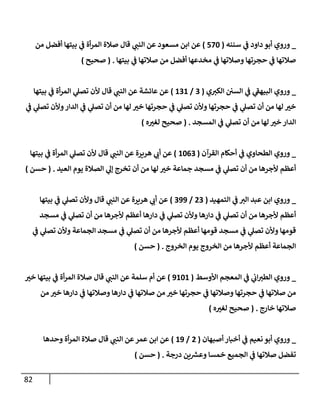 82
_
‫ي‬
‫ػ‬ ‫دإود‬ ‫أبو‬ ‫وروي‬
‫سننه‬
(
570
)
‫من‬ ‫أفضل‬ ‫بيتهإ‬ ‫ي‬
‫ػ‬ ‫أة‬‫ر‬‫إلم‬ ‫صةلة‬ ‫قإل‬ ‫ي‬
‫إلنب‬ ‫عن‬ ‫مسعود‬ ‫إبن‬ ‫عن‬
‫بيتهإ‬ ‫ي‬
‫ػ‬ ‫صةلتهإ‬ ‫من‬ ‫أفضل‬ ‫مخدعهإ‬ ‫ي‬
‫ػ‬ ‫وصةلتهإ‬ ‫حجرتهإ‬ ‫ي‬
‫ػ‬ ‫صةلتهإ‬
.
(
‫صحيح‬
)
_
‫ي‬‫إلكت‬ ‫إلسي‬ ‫ي‬
‫ػ‬ ‫ي‬
‫ر‬
‫إلبيهؼ‬ ‫وروي‬
(
3
/
131
)
‫بيتهإ‬ ‫ي‬
‫ػ‬ ‫أة‬‫ر‬‫إلم‬ ‫ي‬
‫تصل‬ ‫ألن‬ ‫قإل‬ ‫ي‬
‫إلنب‬ ‫عن‬ ‫عإئشة‬ ‫عن‬
‫ي‬
‫ػ‬ ‫ي‬
‫تصل‬ ‫وألن‬‫إلدإر‬ ‫ي‬
‫ػ‬ ‫ي‬
‫تصل‬ ‫أن‬ ‫من‬ ‫لهإ‬ ‫خت‬ ‫حجرتهإ‬ ‫ي‬
‫ػ‬ ‫ي‬
‫تصل‬ ‫وألن‬ ‫حجرتهإ‬ ‫ي‬
‫ػ‬ ‫ي‬
‫تصل‬ ‫أن‬ ‫من‬ ‫لهإ‬ ‫خت‬
‫إلمسجد‬ ‫ي‬
‫ػ‬ ‫ي‬
‫تصل‬ ‫أن‬ ‫من‬ ‫لهإ‬ ‫خت‬ ‫إلدإر‬
.
(
‫ه‬‫لغت‬ ‫صحيح‬
)
_
‫إلقرآن‬ ‫أحكإم‬ ‫ي‬
‫ػ‬ ‫إلطحإوي‬ ‫وروي‬
(
1063
)
‫بيتهإ‬ ‫ي‬
‫ػ‬ ‫أة‬‫ر‬‫إلم‬ ‫ي‬
‫تصل‬ ‫ألن‬ ‫قإل‬ ‫ي‬
‫إلنب‬ ‫عن‬ ‫هريرة‬ ‫ي‬
‫أب‬ ‫عن‬
‫إلعيد‬ ‫يوم‬ ‫إلصةلة‬ ‫ي‬
‫ؤل‬ ‫تخرج‬ ‫أن‬ ‫من‬ ‫لهإ‬ ‫خت‬ ‫جمإعة‬ ‫مسجد‬ ‫ي‬
‫ػ‬ ‫ي‬
‫تصل‬ ‫أن‬ ‫من‬ ‫ألجرهإ‬ ‫أعظم‬
.
(
‫حسن‬
)
_
‫إلتمهيد‬ ‫ي‬
‫ػ‬ ‫إلت‬ ‫عبد‬ ‫إبن‬ ‫وروي‬
(
23
/
399
)
‫قإل‬ ‫ي‬
‫إلنب‬ ‫عن‬ ‫هريرة‬ ‫ي‬
‫أب‬ ‫عن‬
‫بيتهإ‬ ‫ي‬
‫ػ‬ ‫ي‬
‫تصل‬ ‫وألن‬
‫مسجد‬ ‫ي‬
‫ػ‬ ‫ي‬
‫تصل‬ ‫أن‬ ‫من‬ ‫ألجرهإ‬ ‫أعظم‬ ‫دإرهإ‬ ‫ي‬
‫ػ‬ ‫ي‬
‫تصل‬ ‫وألن‬ ‫دإرهإ‬ ‫ي‬
‫ػ‬ ‫ي‬
‫تصل‬ ‫أن‬ ‫من‬ ‫ألجرهإ‬ ‫أعظم‬
‫ي‬
‫ػ‬ ‫ي‬
‫تصل‬ ‫وألن‬ ‫إلجمإعة‬ ‫مسجد‬ ‫ي‬
‫ػ‬ ‫ي‬
‫تصل‬ ‫أن‬ ‫من‬ ‫ألجرهإ‬ ‫أعظم‬ ‫قومهإ‬ ‫مسجد‬ ‫ي‬
‫ػ‬ ‫ي‬
‫تصل‬ ‫وألن‬ ‫قومهإ‬
‫إلخروج‬ ‫يوم‬ ‫إلخروج‬ ‫من‬ ‫ألجرهإ‬ ‫أعظم‬ ‫إلجمإعة‬
.
(
‫حسن‬
)
_
‫إألوسط‬ ‫إلمعجم‬ ‫ي‬
‫ػ‬ ‫ي‬
‫إب‬‫إلطت‬ ‫وروي‬
(
9101
)
‫خت‬ ‫بيتهإ‬ ‫ي‬
‫ػ‬ ‫أة‬‫ر‬‫إلم‬ ‫صةلة‬ ‫قإل‬ ‫ي‬
‫إلنب‬ ‫عن‬ ‫سلمة‬ ‫أم‬ ‫عن‬
‫من‬ ‫خت‬ ‫دإرهإ‬ ‫ي‬
‫ػ‬ ‫وصةلتهإ‬ ‫دإرهإ‬ ‫ي‬
‫ػ‬ ‫صةلتهإ‬ ‫من‬ ‫خت‬ ‫حجرتهإ‬ ‫ي‬
‫ػ‬ ‫وصةلتهإ‬ ‫حجرتهإ‬ ‫ي‬
‫ػ‬ ‫صةلتهإ‬ ‫من‬
‫خإرج‬ ‫صةلتهإ‬
.
(
‫ه‬‫لغت‬ ‫صحيح‬
)
_
‫أصبهإن‬ ‫أخبإر‬ ‫ي‬
‫ػ‬ ‫نعيم‬ ‫أبو‬ ‫وروي‬
(
2
/
19
)
‫وحدهإ‬ ‫أة‬‫ر‬‫إلم‬ ‫صةلة‬ ‫قإل‬ ‫ي‬
‫إلنب‬ ‫عن‬‫عمر‬ ‫إبن‬ ‫عن‬
‫درجة‬ ‫ين‬ ‫ر‬
‫وعش‬ ‫خمسإ‬ ‫إلجميع‬ ‫ي‬
‫ػ‬ ‫صةلتهإ‬ ‫تفضل‬
.
(
‫حسن‬
)
 