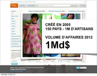 CRÉÉ EN 2005
150 PAYS - 1M D’ARTISANS
VOLUME D’AFFAIRES 2012
1Md$
mercredi 12 juin 13
 