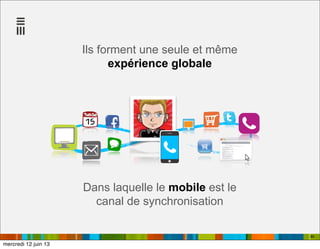 Ils forment une seule et même
expérience globale
89
Dans laquelle le mobile est le
canal de synchronisation
mercredi 12 juin 13
 