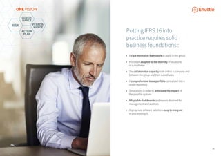 01 03
Putting IFRS 16 into
practice requires solid
business foundations :
•	 A clear normative framework to apply in the group
•	 Processes adapted to the diversity of situations
	 of subsidiaries
•	 The collaborative capacity both within a company and
	 between the group and their subsidiaries
•	 A comprehensive lease portfolio centralized into a
	 single repository
•	 Simulations in order to anticipate the impact of
	 the possible options
•	 Adaptable dashboards and reports destined for
	 management and auditors
•	 Appropriate software  solutions easy to integrate
	 in your existing IS
ONE VISION
RISK
GOVER-
NANCE
PERFOR-
MANCE
ACTION
PLAN
 