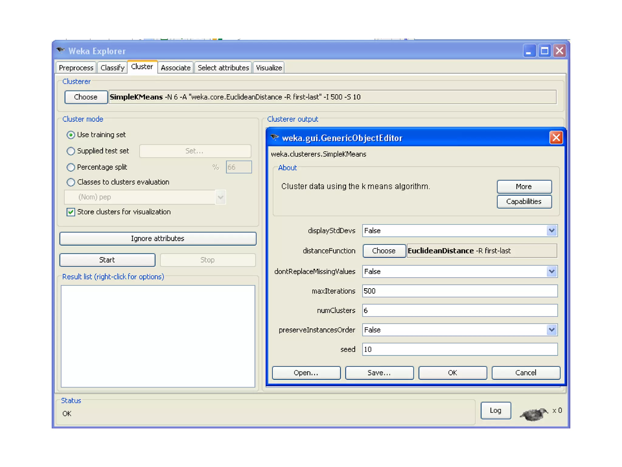 K means cluster in weka