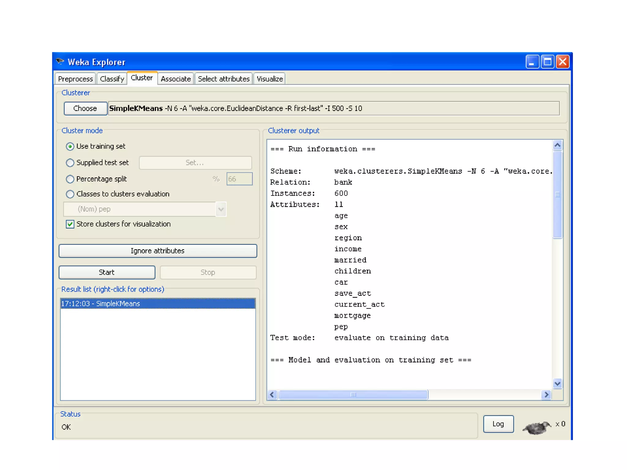 K means cluster in weka
