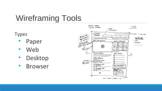 Wireframing Tools
Types
• Paper
• Web
• Desktop
• Browser
 
