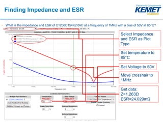© 2016 KEMET Corporation
Finding Impedance and ESR
• What is the impedance and ESR of C1206C154K2RAC at a frequency of 1MH...