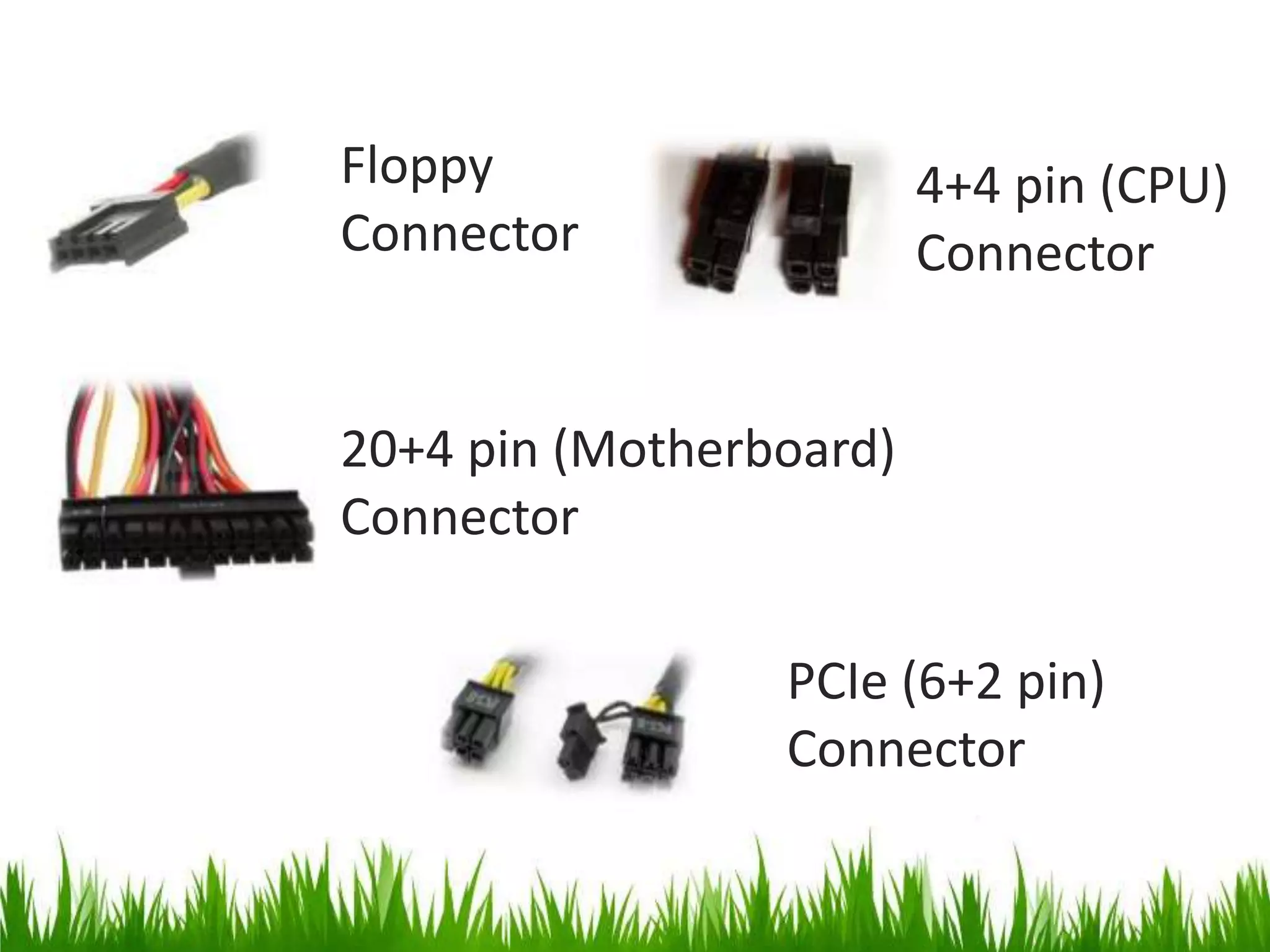 FloppyConnector4+4 pin (CPU)Connector20+4 pin (Motherboard)ConnectorPCIe (6+2 pin)Connector