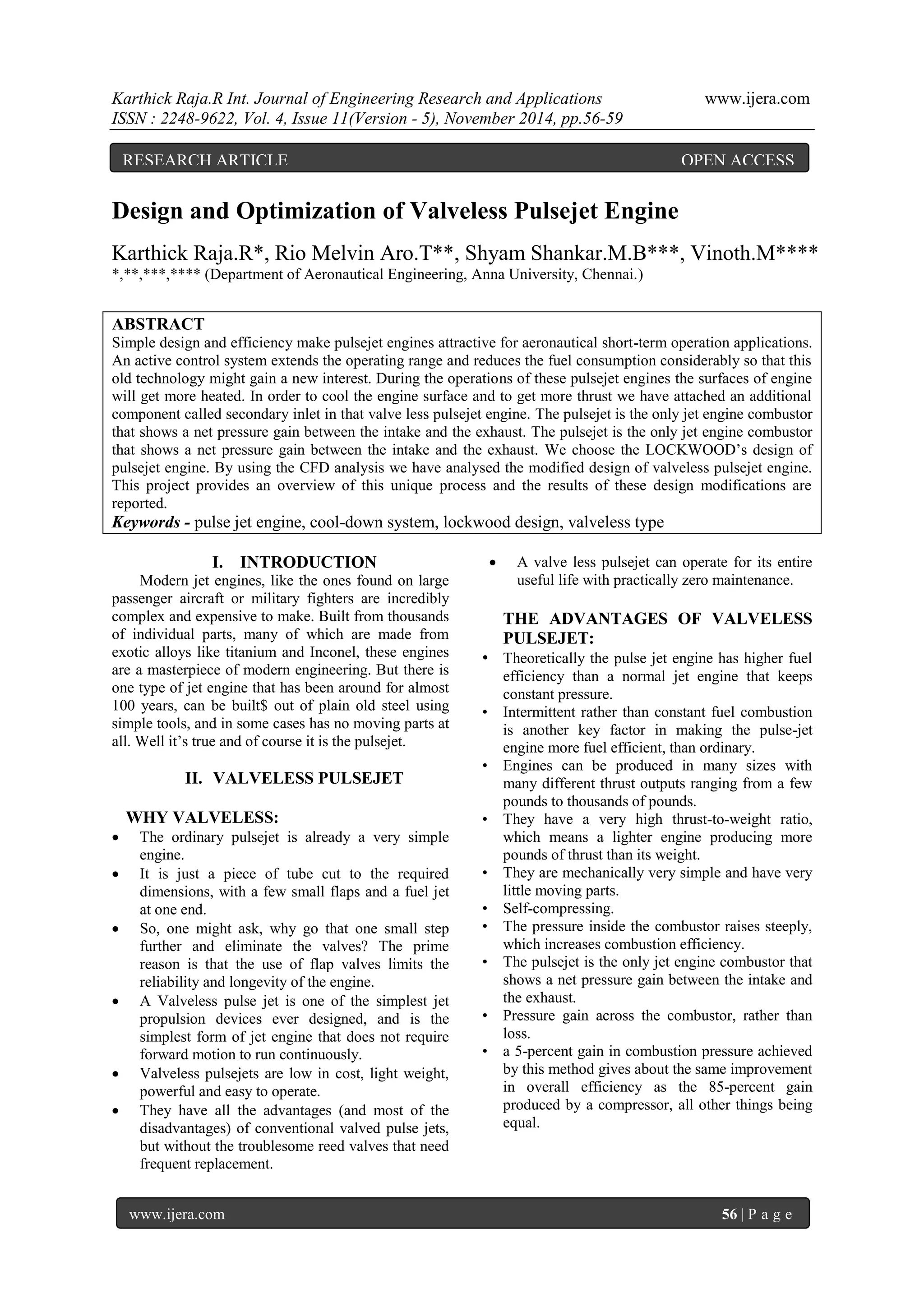 Design and Optimization of Valveless Pulsejet Engine | PDF