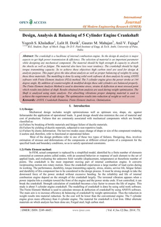 Design, Analysis & Balancing of 5 Cylinder Engine Crankshaft | PDF