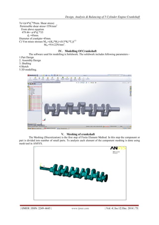 Design, Analysis & Balancing of 5 Cylinder Engine Crankshaft | PDF