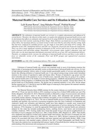 Maternal Health Care Services and Its Utilization in Bihar, India | PDF