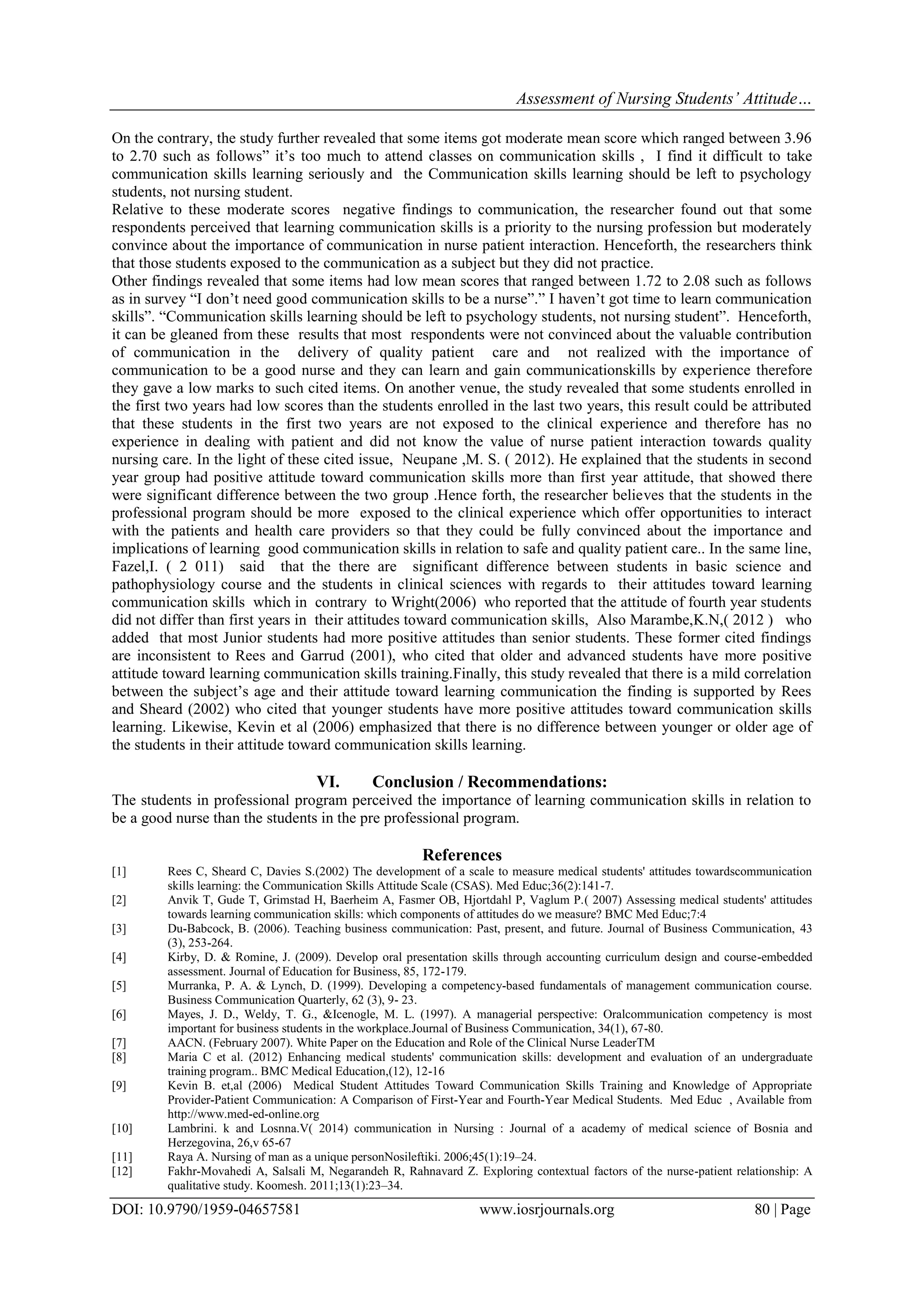 Assessmentof Nursing Students’ Attitude toward Learning Communication ...