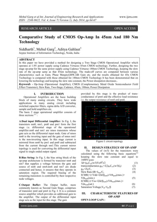 Comparative Study of CMOS Op-Amp In 45nm And 180 Nm Technology | PDF