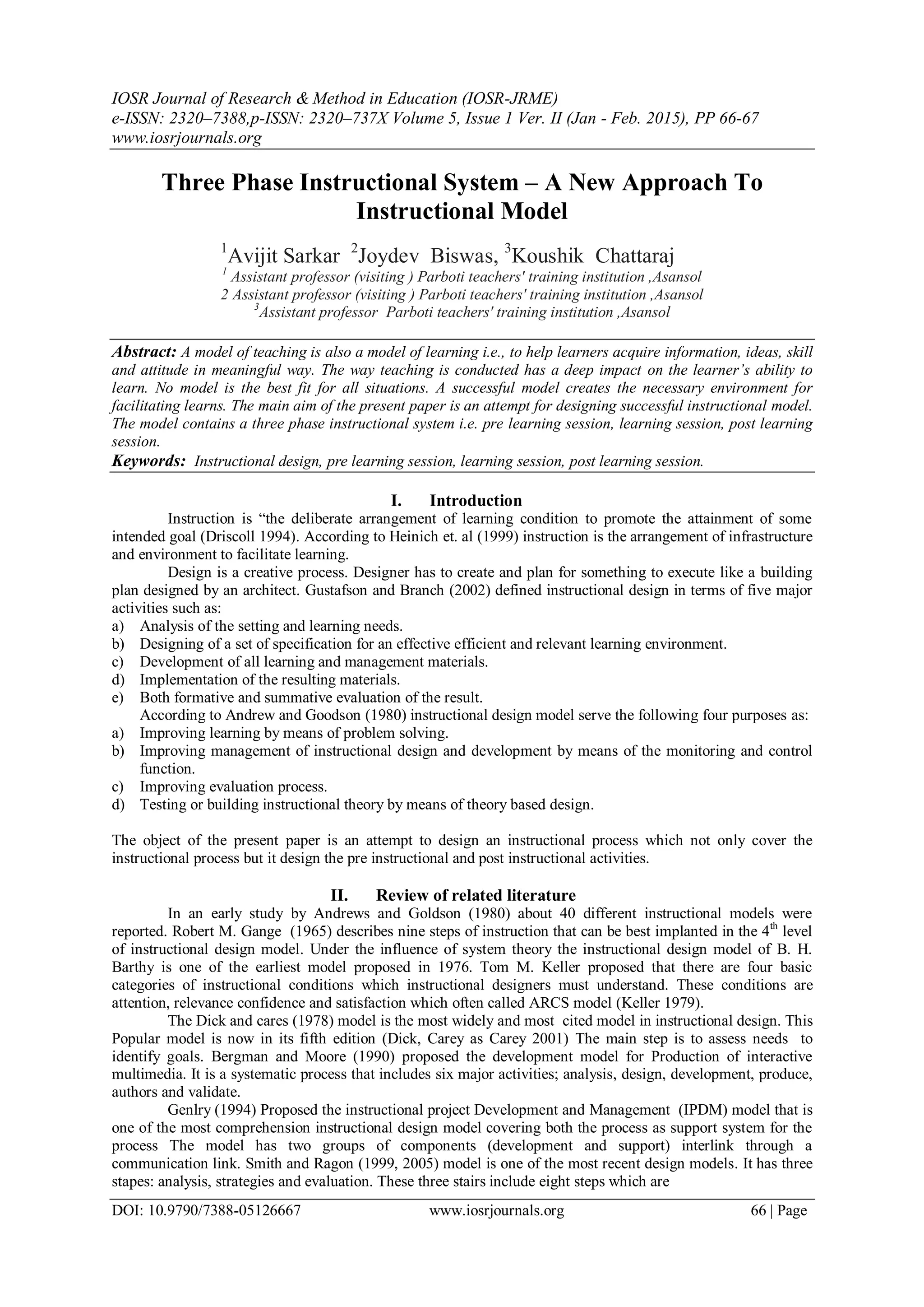 Three Phase Instructional System – A New Approach To Instructional ...