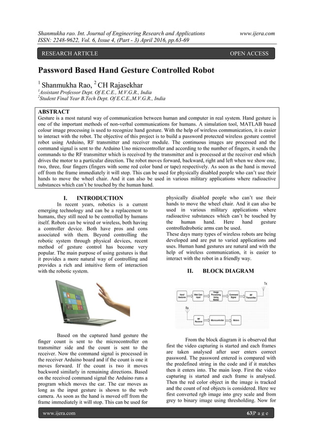 Password Based Hand Gesture Controlled Robot