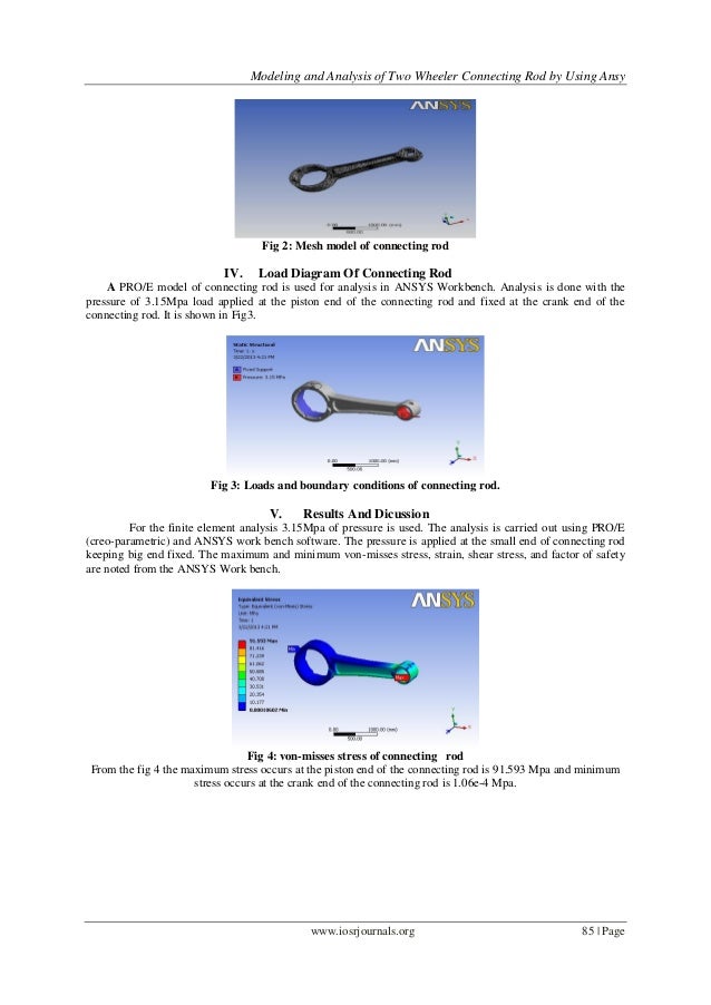 Modeling and Analysis of Two Wheeler Connecting Rod by Using Ansys