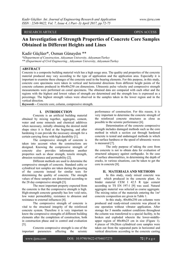 An Investigation of Strength Properties of Concrete Core Samples ...