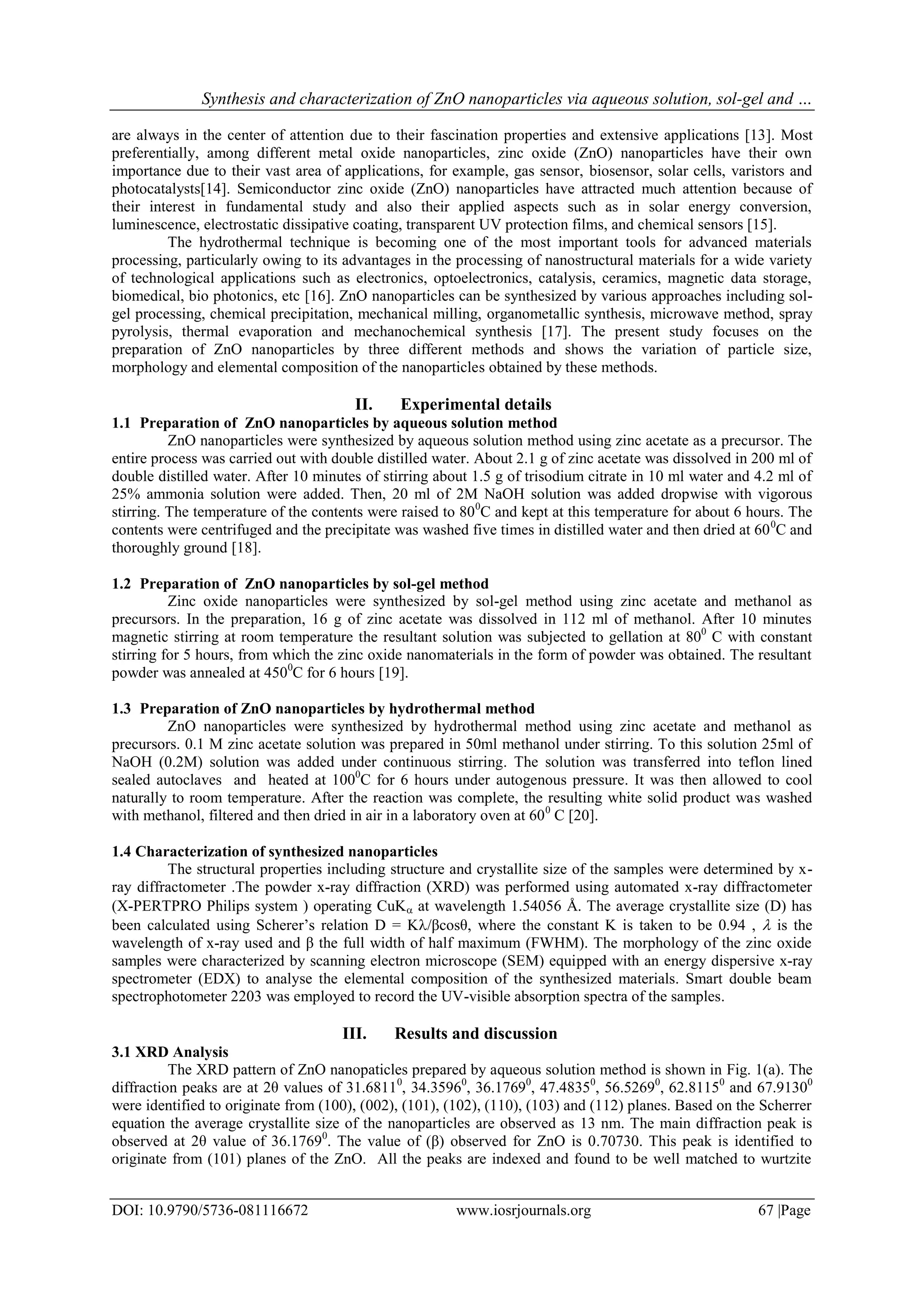 Synthesis and characterization of ZnO nanoparticles via aqueous ...