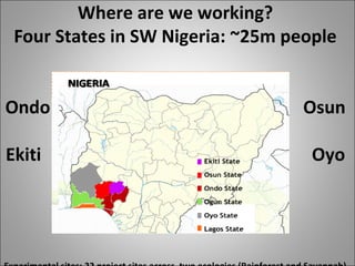 Where are we working?
Four States in SW Nigeria: ~25m people
Ondo Osun
Ekiti Oyo
 