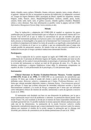 Análisis psicométrico preliminar de la versión en español del CORE-OM:  Clinical Outcomes in Routine Evaluation