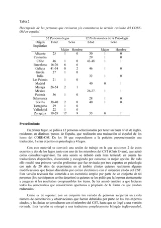 Análisis psicométrico preliminar de la versión en español del CORE-OM:  Clinical Outcomes in Routine Evaluation