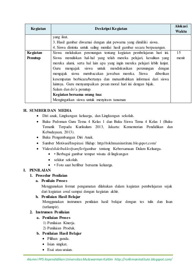 K1 T4 St4 P6 Rpp Tema 4 Kelas 1 Sub Tema 1 5