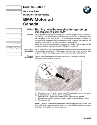 K1200 timing chain tensioner attachment service bulletin PDF