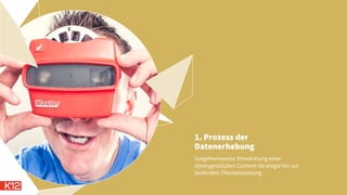 1. Prozess der
Datenerhebung
Vorgehensweise: Entwicklung einer
datengestützten Content-Strategie hin zur
laufenden Themenplanung
 