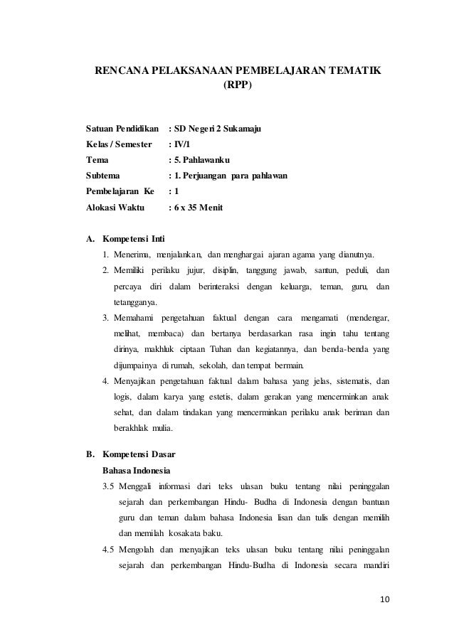 Rpp Tematik Kelas Iv Kurikulum Slideshare Net | Download ...