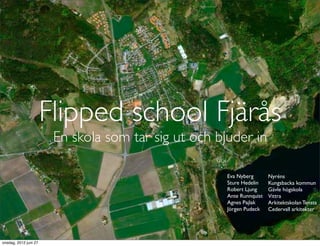 Flipped school Fjärås
                        En skola som tar sig ut och bjuder in

                                                      Eva Nyberg       Nyréns
                                                      Sture Hedelin    Kungsbacka kommun
                                                      Robert Ljung     Gävle högskola
                                                      Ante Runnquist   Vittra
                                                      Agnes Pajlak     Arkitektskolan Tensta
                                                      Jörgen Pudeck    Cedervall arkitekter




onsdag, 2012 juni 27
 